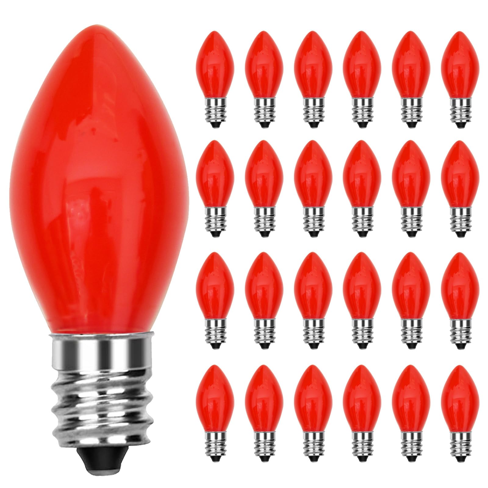 Sunsgne 25 Pack C7 Led Red Replacement Christmas Light Bulbs, 0.6W Led Plastic Vintage Night Light Bulbs For Christmas Indoor Ou
