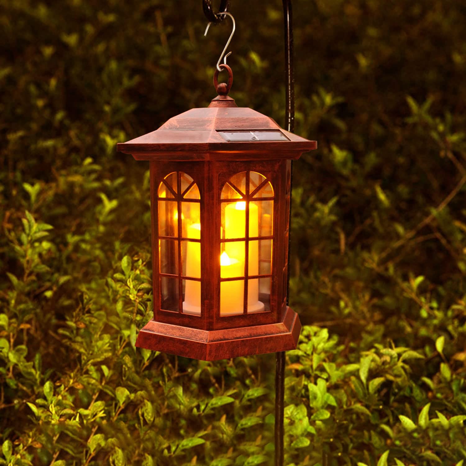 Solar Outdoor Waterproof Hanging Lantern, Garden Decorative Solar Lights PVC Upgrade 3 LED Flickering Flameless Candle Decorativ