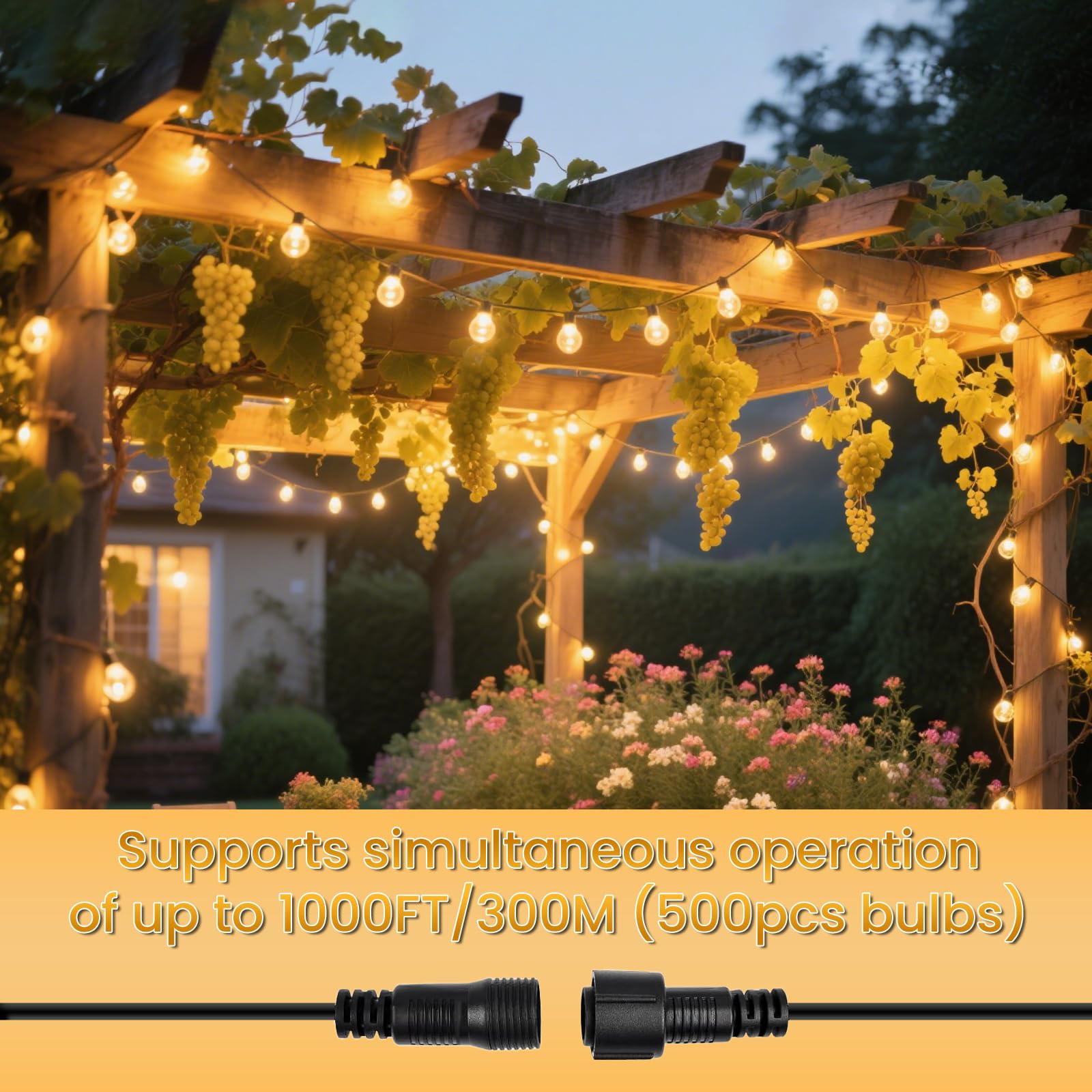 GLOBELIT Outdoor String Lights, 200FT G40, 100+4 Bulbs, IP45 Waterproof, 2700K Warm White, Black, Model G-US026013-TX