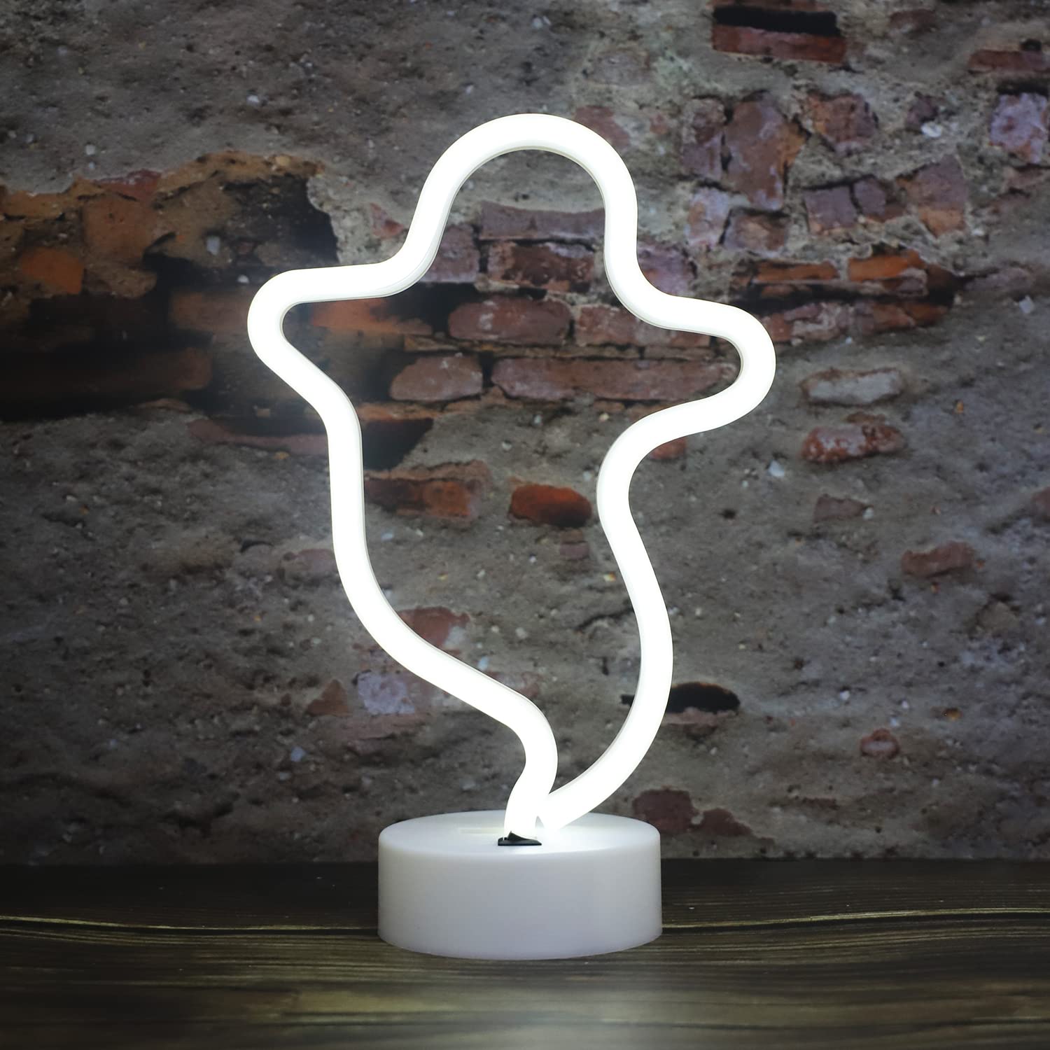 Vicila Ghost Neon Light Sign, LED Halloween Decoration, White, Plastic, with Holder Base