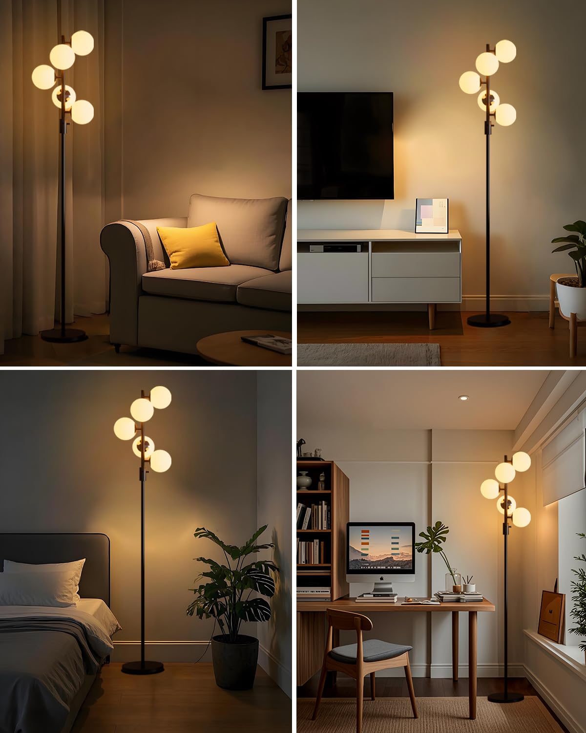 Lightdot 5-Globe Dimmable Globe Floor Lamp Black Retro Standing Lamps With 5Pcs 3000K G9 Bulbs Stepless Brightness Adjustable Mi