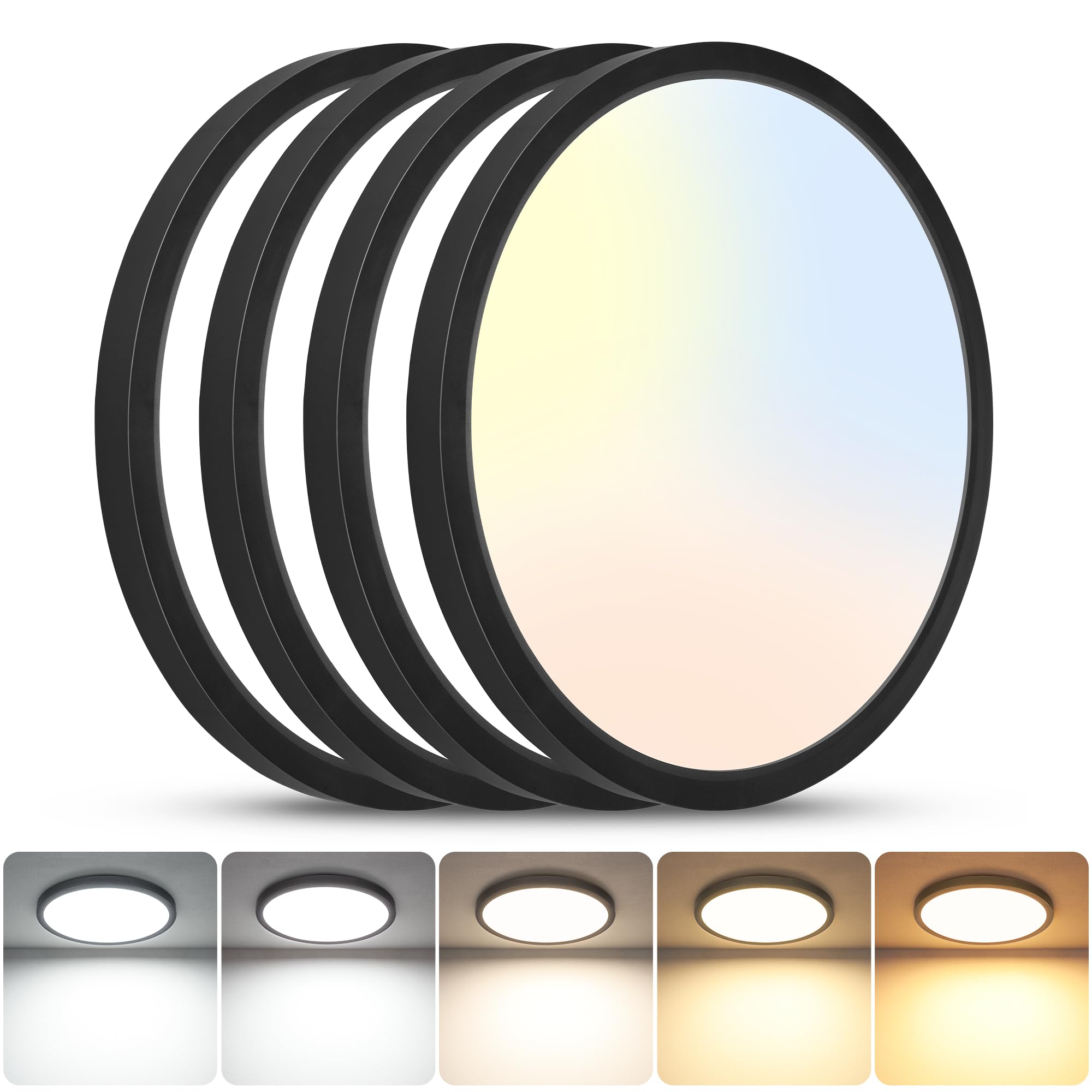 SunRider 4-Pack Flush Mount LED Ceiling Light, 12 Inch 20W Dimmable 5CCT Selectable 2700K-6000K Daylight White, 2000LM, 200W Equ