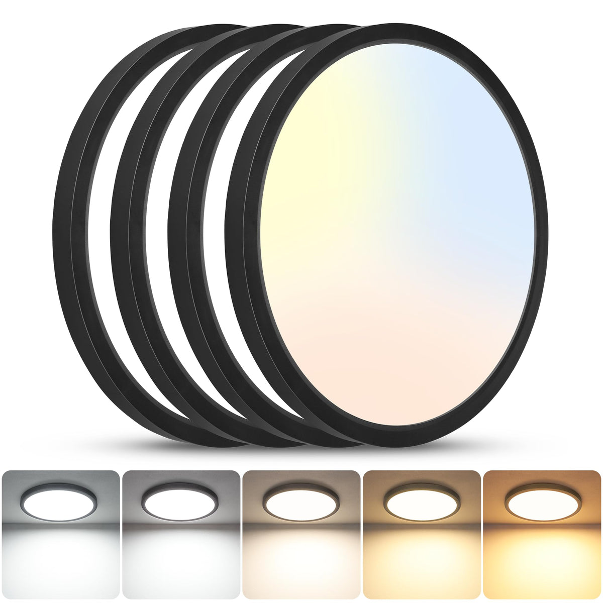 SunRider 4-Pack Flush Mount LED Ceiling Light, 12 Inch 20W Dimmable 5CCT Selectable 2700K-6000K Daylight White, 2000LM, 200W Equ