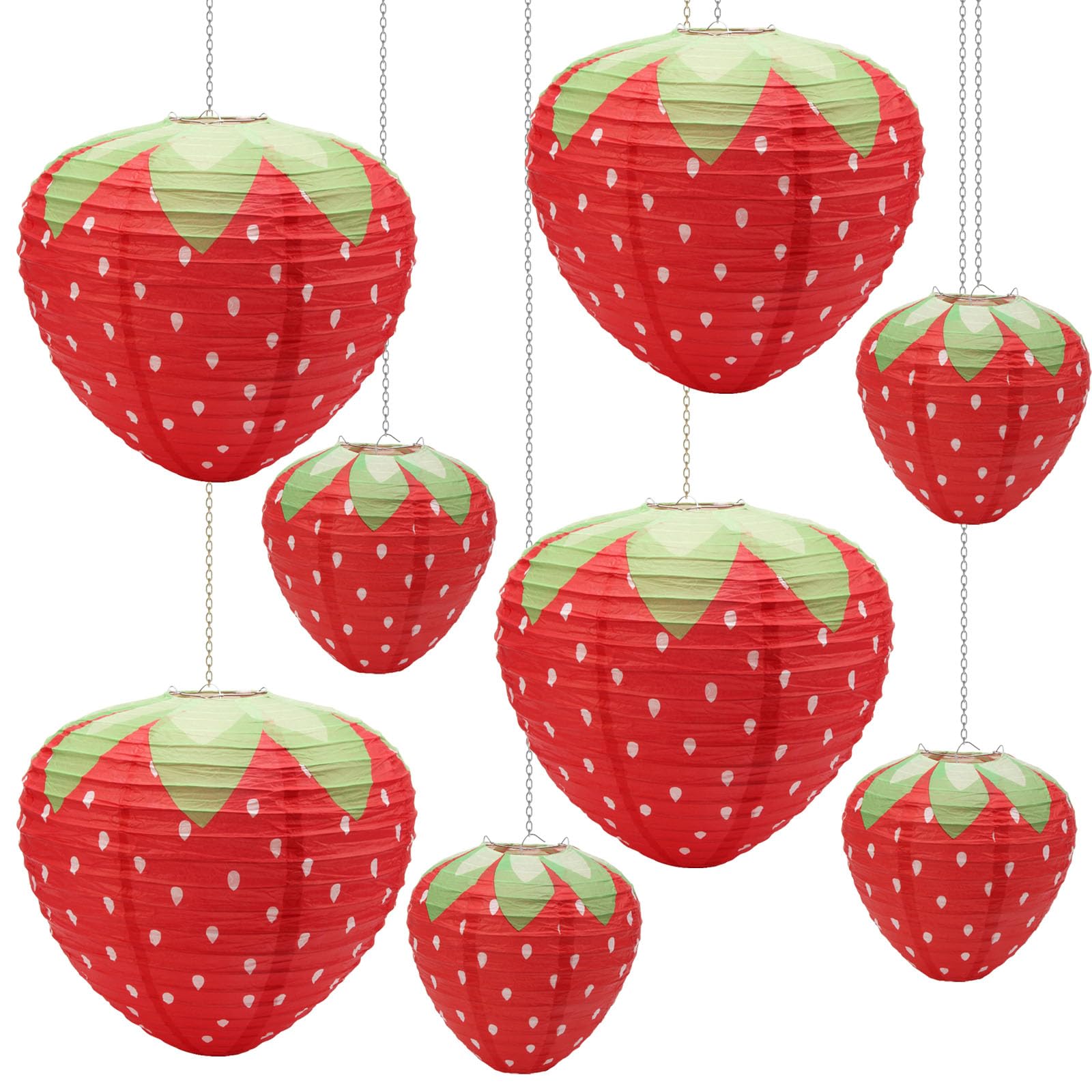 Windspeed Strawberry Paper Lanterns, 8Pcs Hanging Ornament, 3D Strawberry Decoration for Birthday Party Decorations, 8 inch, 12 