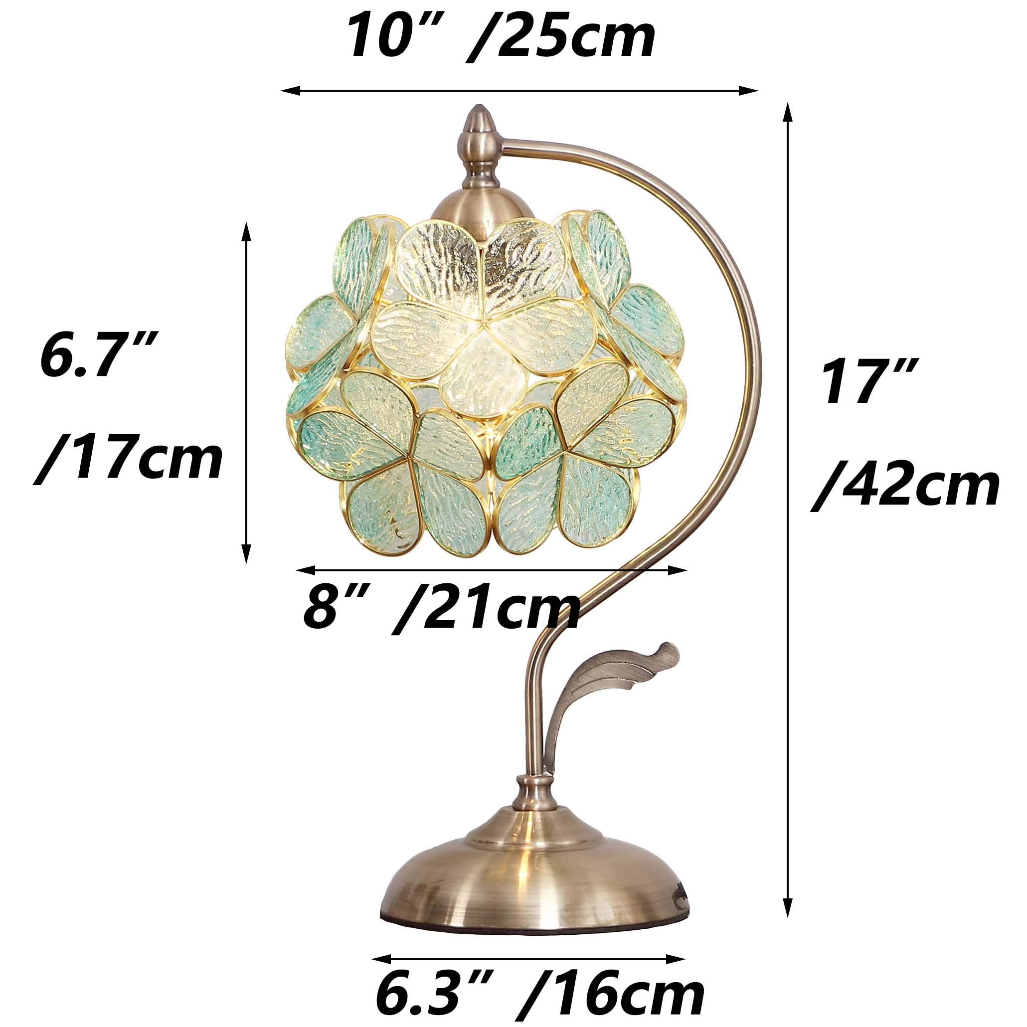 Bieye Tiffany Style Stained Glass Table Lamp, Light Blue Cherry Blossom, 8" Petal Design, Brass Base for Home Décor