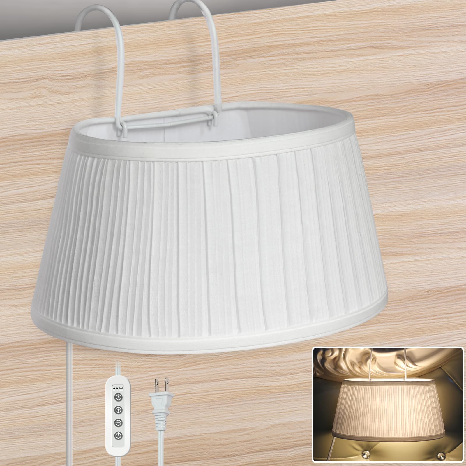 NITOWOLF Bed Reading Light, Headboard Light Reading Lights for Books in Bed with Adjustable Hook, Eye Caring Soft Fabric Shade B