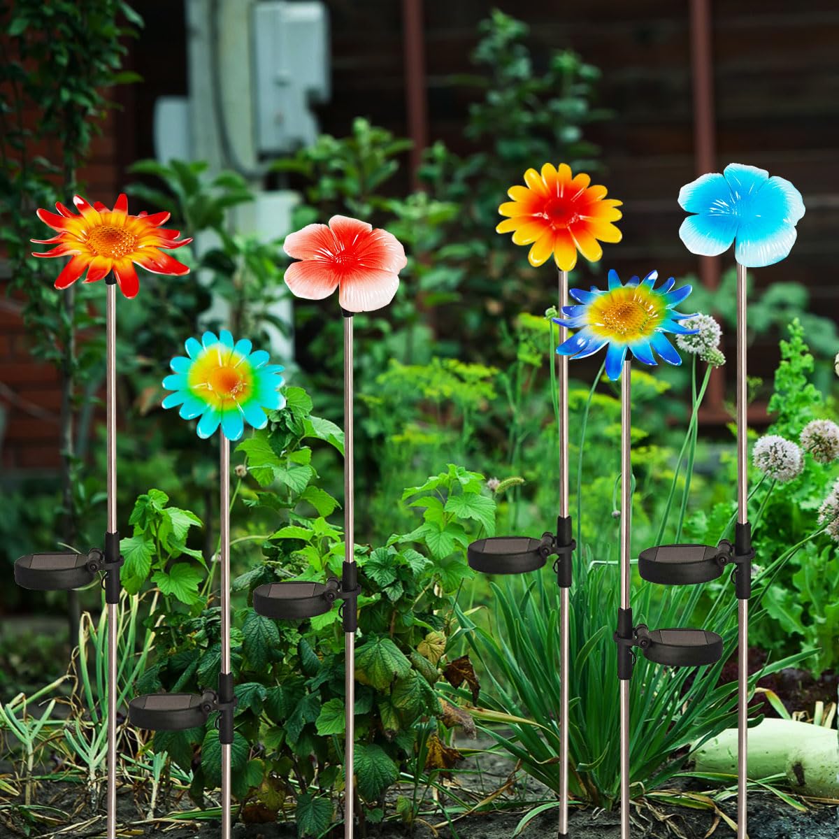 Eigreen 6 Pack Solar Garden Lights Outdoor Decor,Stake Yard Figurine Colorful Flower Light, Housewarming Ornament For Patio, Law