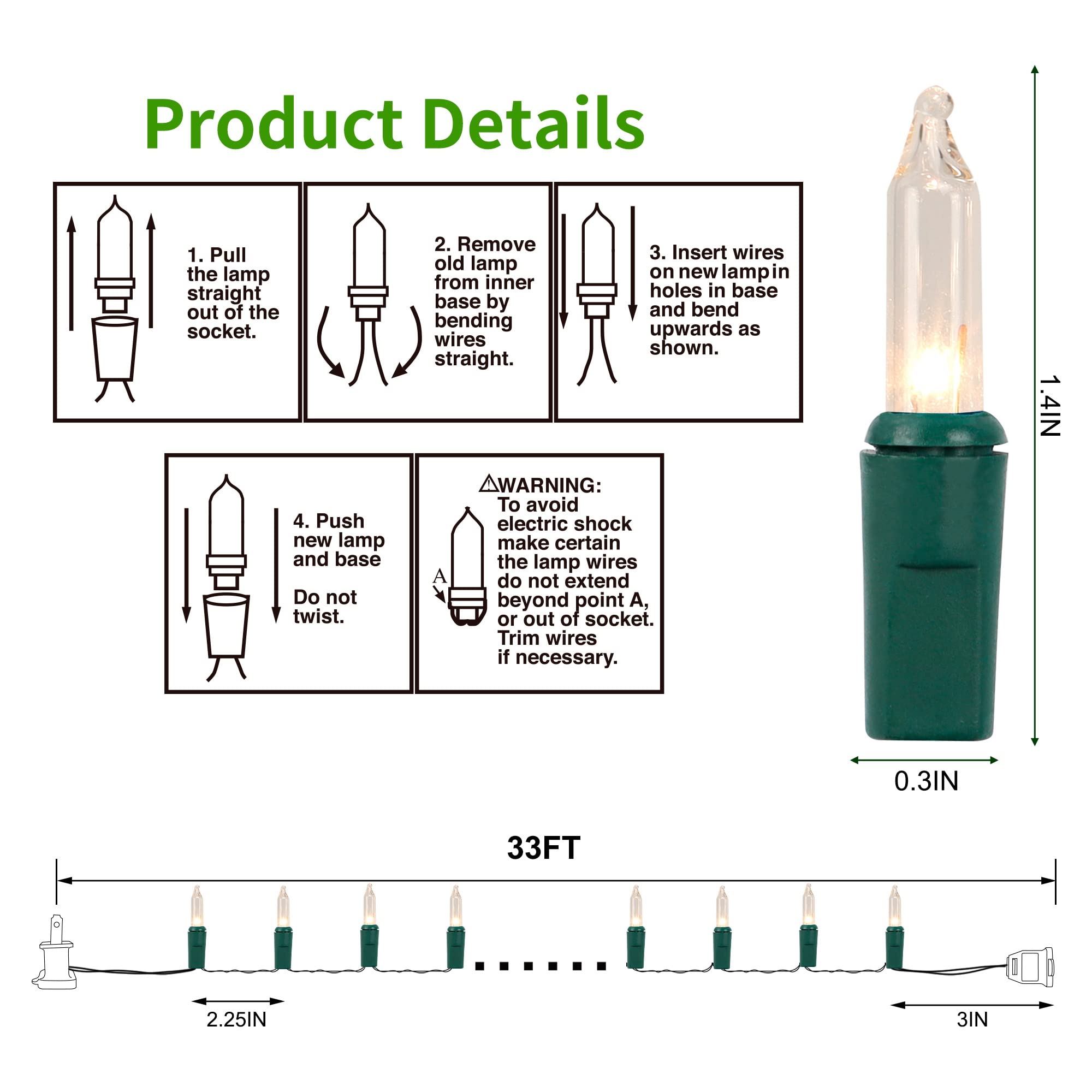 LJLNION 3 Sets Christmas Lights, 150 Count, 33 FT Each, Clear Warm White, UL Certified Mini String Lights for Outdoor Decoration