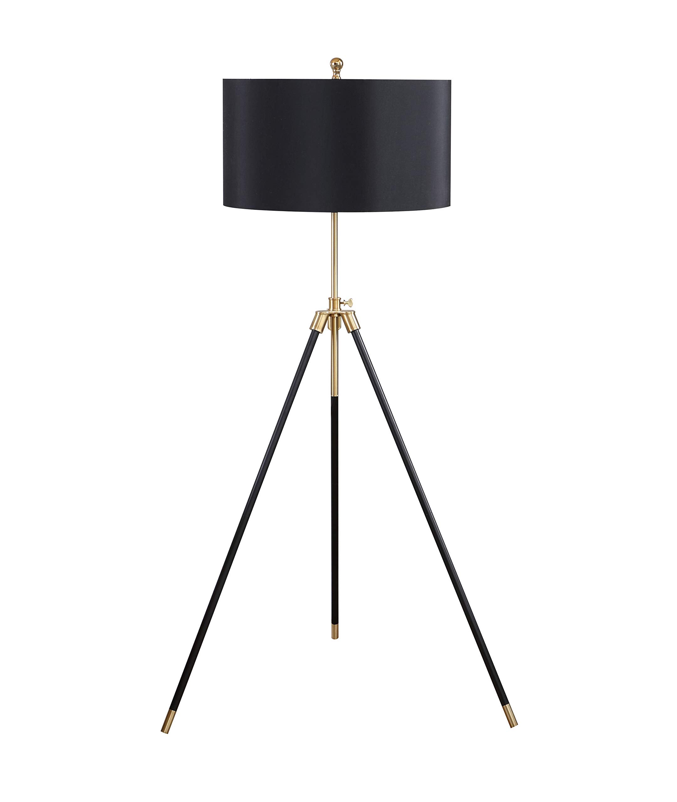 Coaster Furniture Modern LED Tripod Floor Lamp Black Drum Lampshade Gold Brass Finish 923255