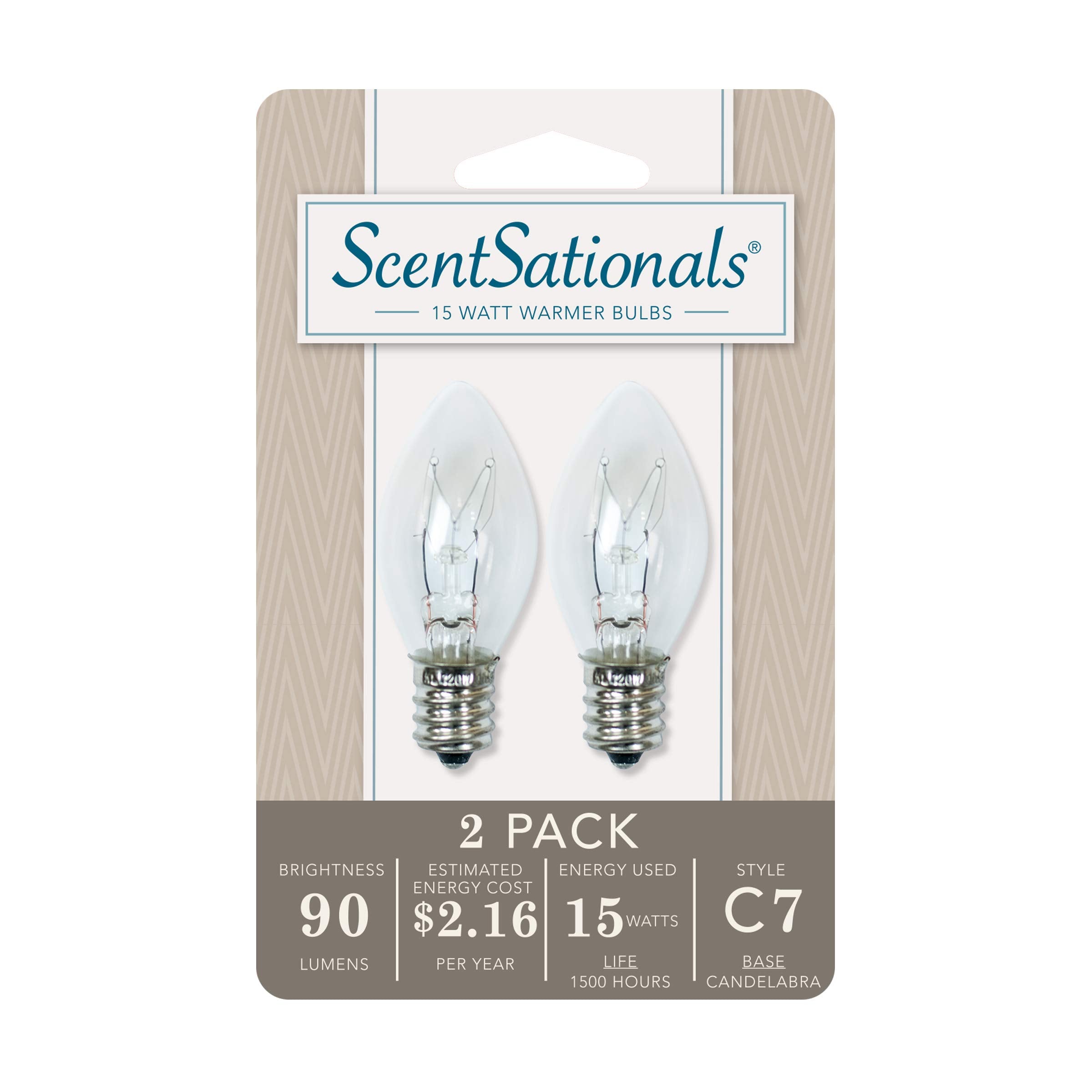 Scentsationals Wax Warmer Light Bulbs - 15 Watt C7 Replacement Bulbs, Pack of 12, Clear