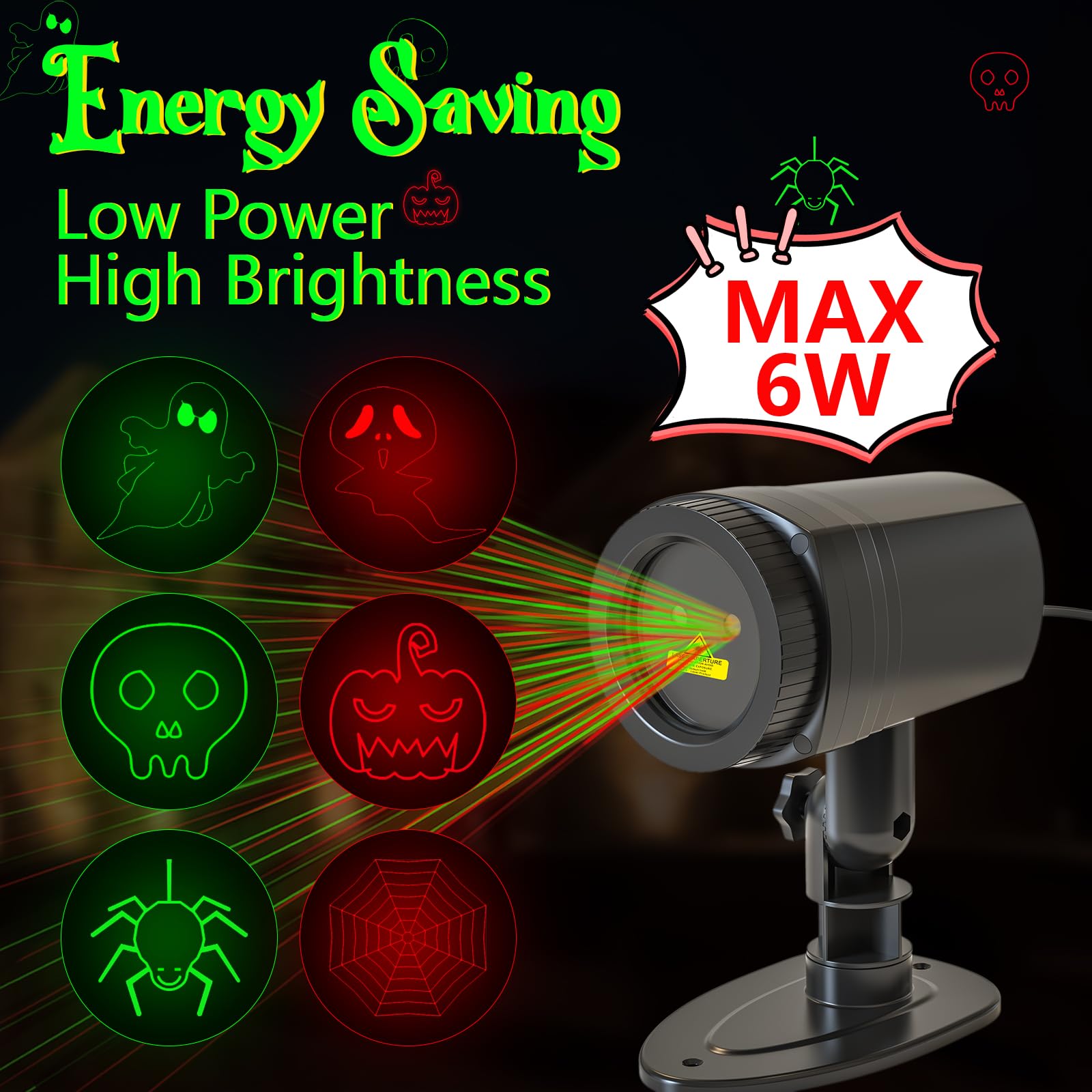 Halloween Projector Lights Outdoor, Remote Control, Waterproof Halloween Decor Energy Saving High Brightness, Timer, 3 Light Mod