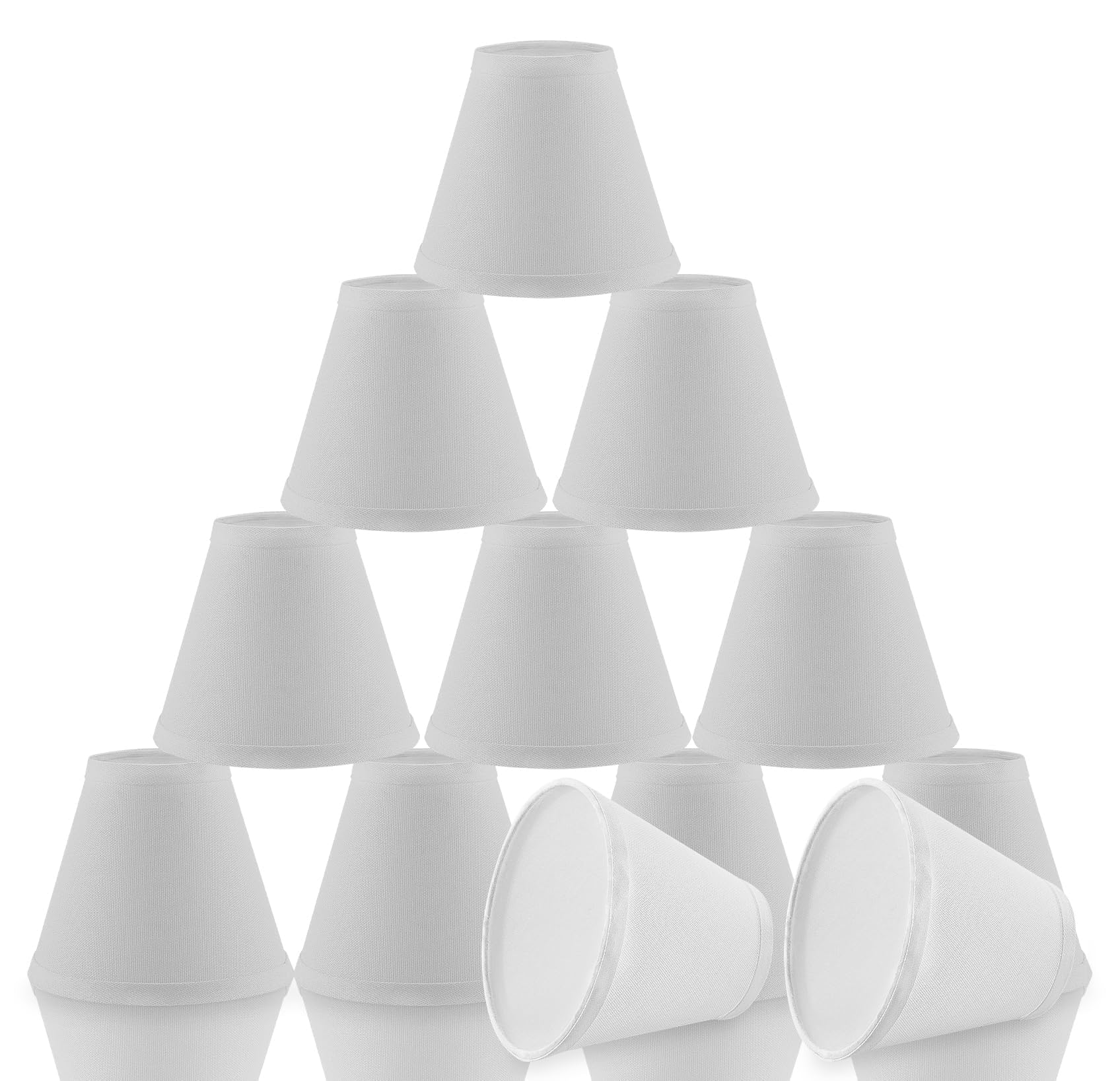 12 Pack Chandelier Lamp Shades, 3x6x5 Inch Natural Linen Fabric Clip On Bulb, Small Drum Shaped Lampshade, White Replacement Sha