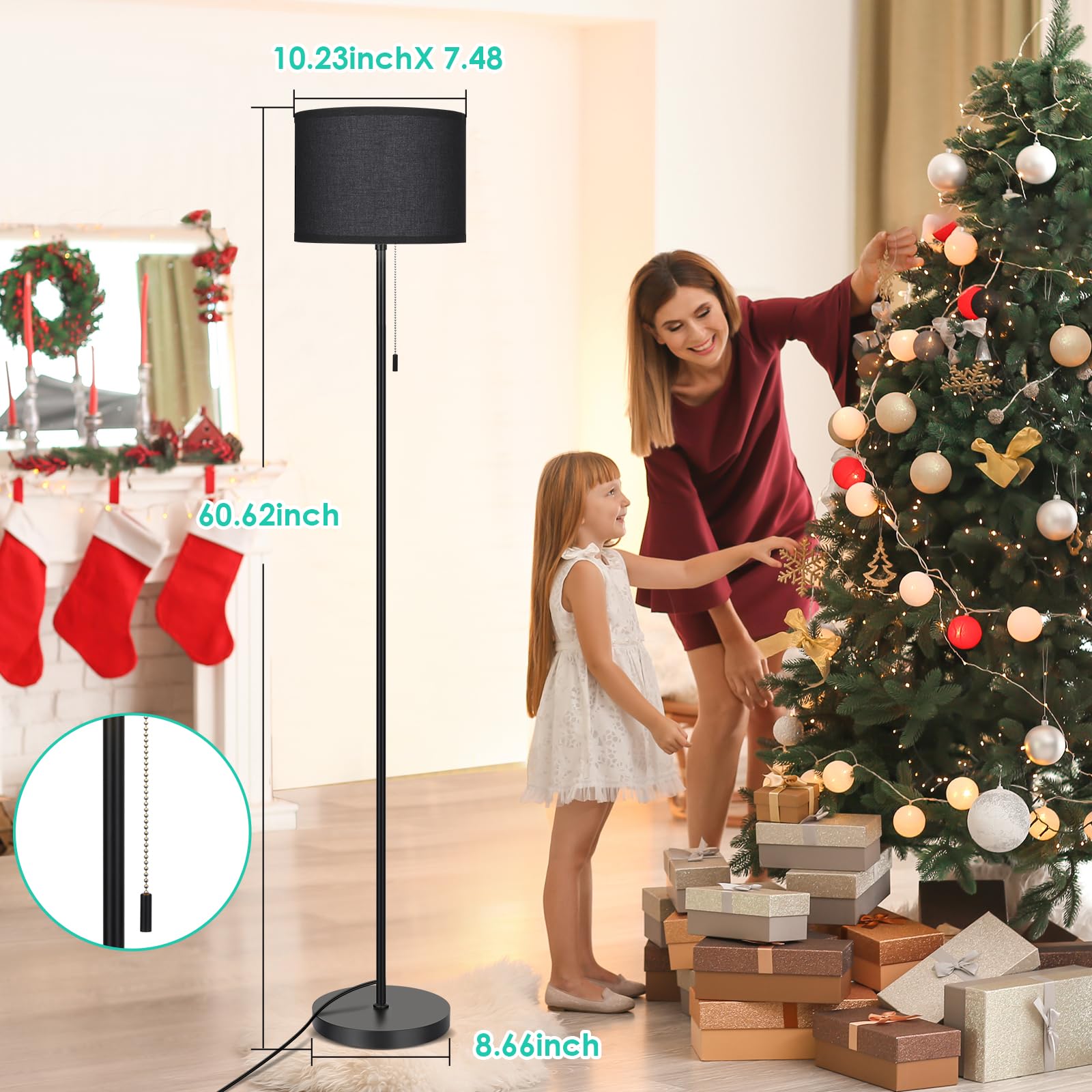 Folksmate Floor Lamp For Living Room, Led Modern Simple Standing Lamp, Black Tall Lamps For Bedroom, Living Room, Office, Kids R