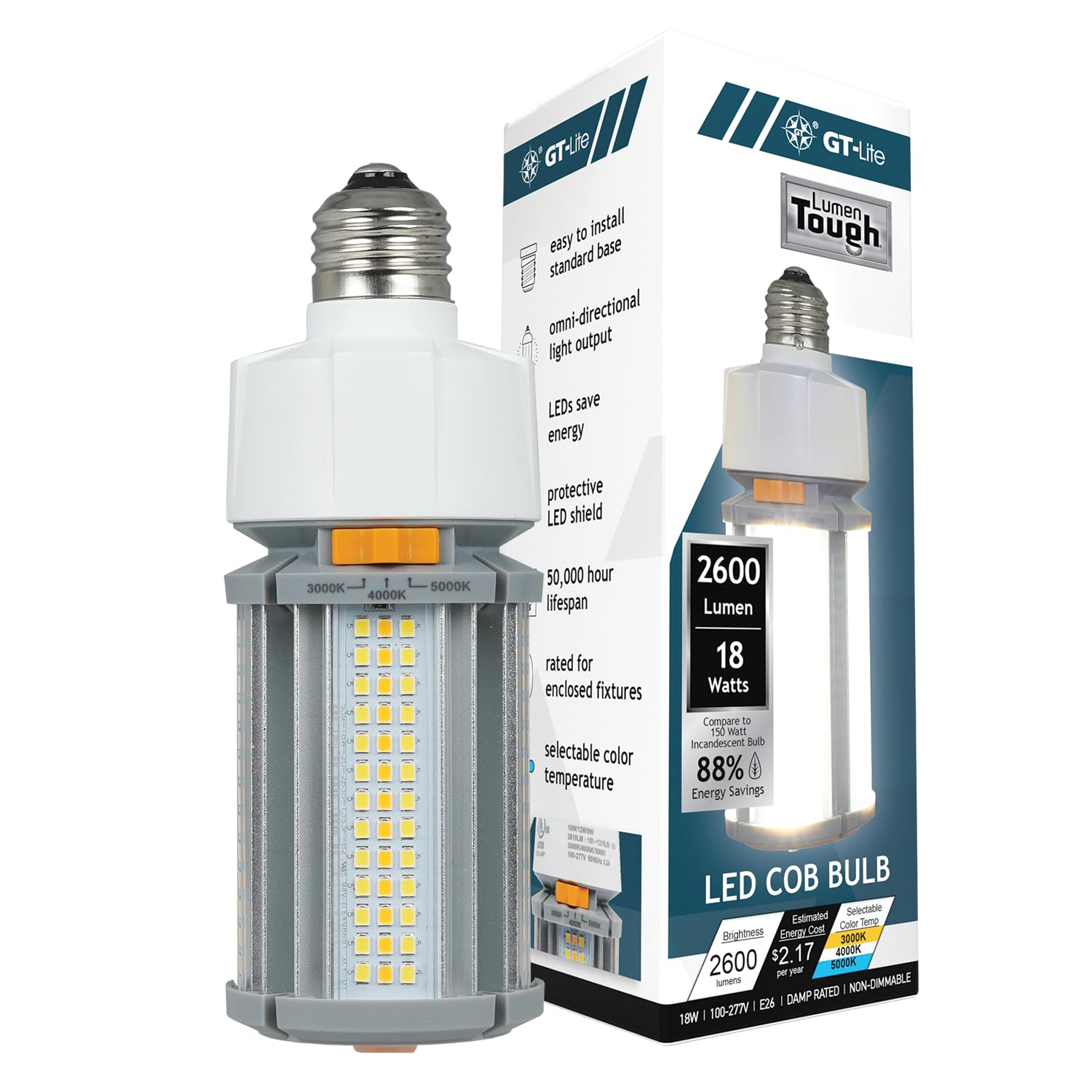 High-Lumen Led Bulbs, Energy Efficient, Easy To Install, Garage, Workshop, Basement (2,600 Lumen Led Bulb, 18W, Adjustable Color