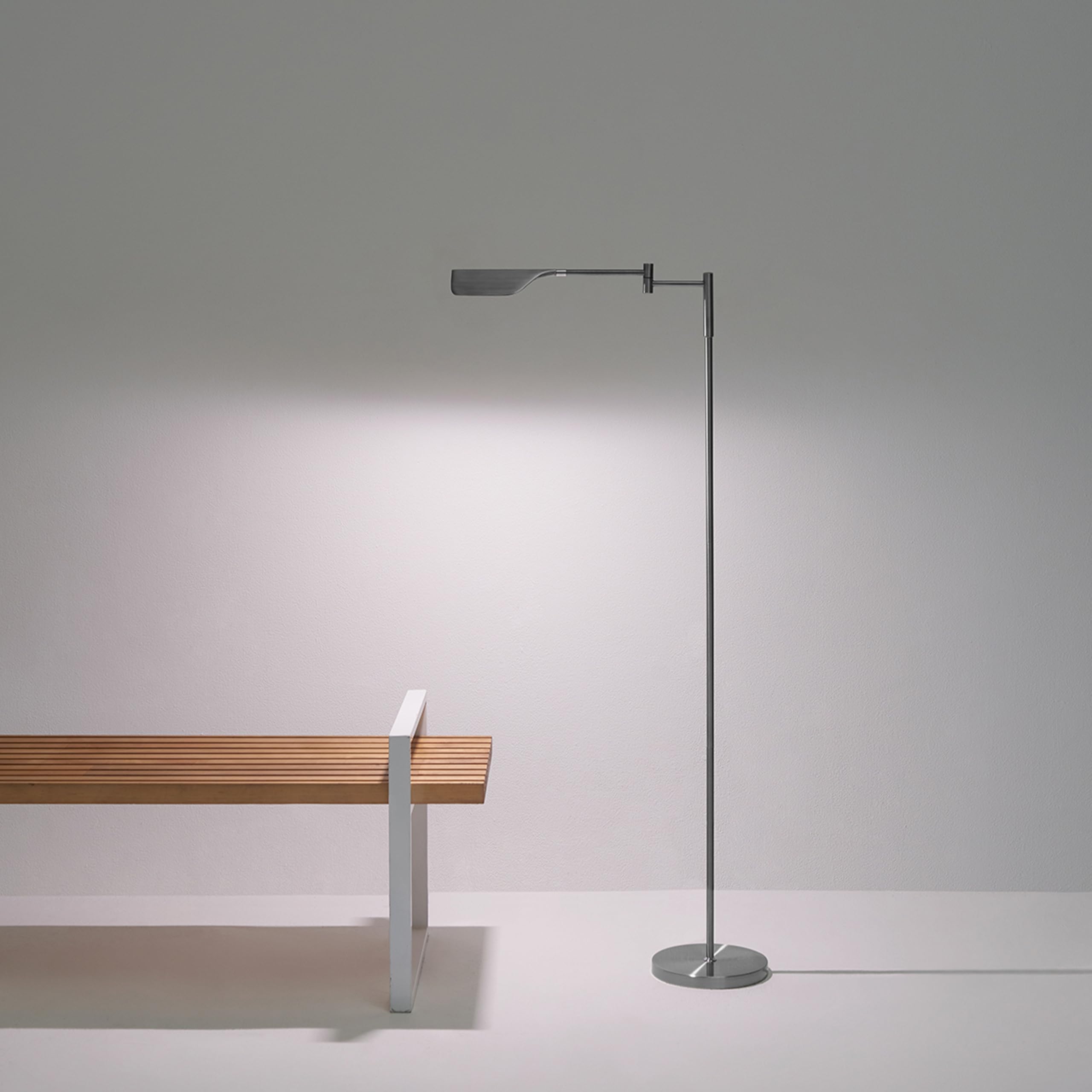 Brightech Leaf LED Floor Lamp - Dimmable, Adjustable Metal Reading Lamp, Platinum Silver, Model 211179PS