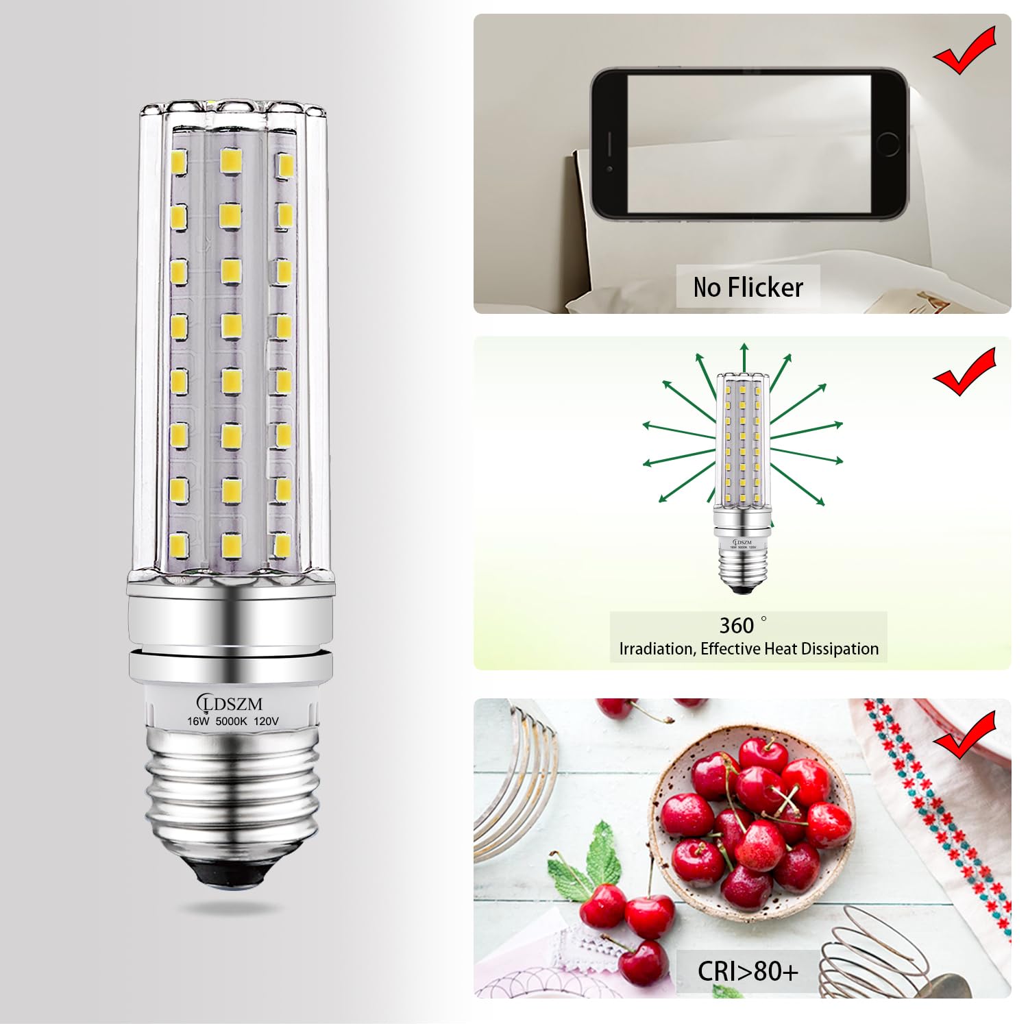 LDSZM E26 LED Bulbs 16W 1400lm Daylight 5000K Non-Dimmable 4 Pack E26/E27 Base Aluminum