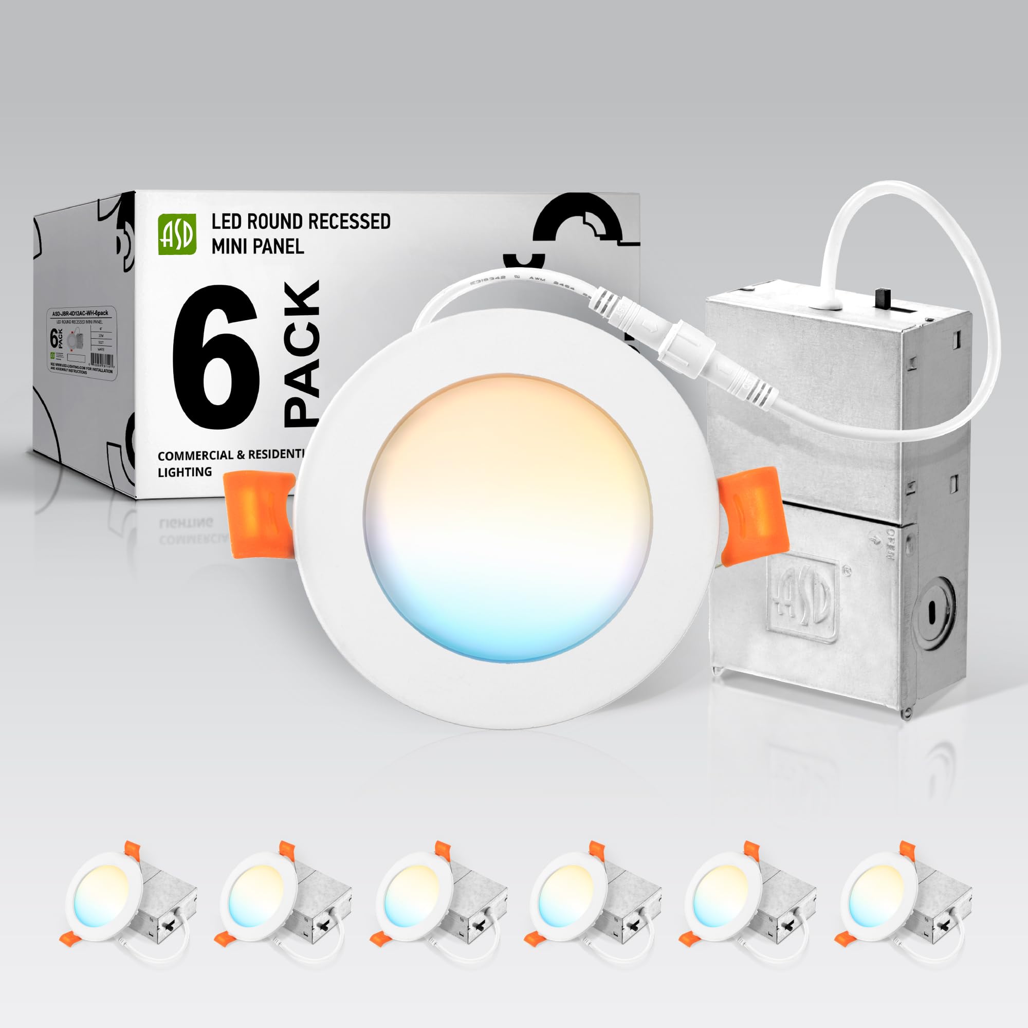 Asd 6 Pack Led Recessed Lighting 4 Inch 12W  5 Cct 2700K-5000K Cri90+  Ic Rated Ultra Thin Dimmable Ceiling Lights With J Box  Canless Wafer Downlight  Round Slim Panel Light  Ul Listed  White