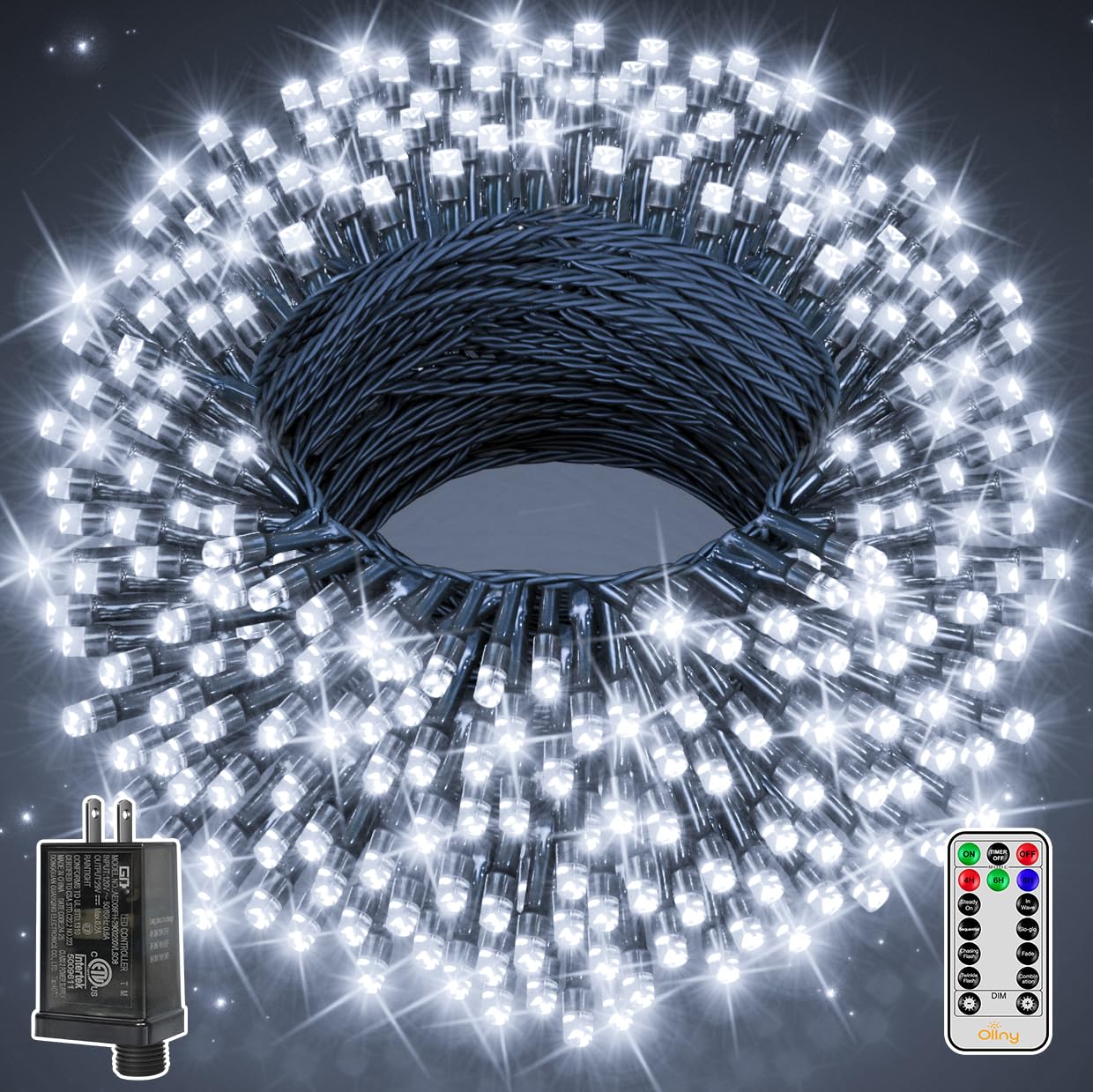 Ollny Christmas Lights 262FT 800LED  Plug-in Outside Tree Lights with Timer and 8 Modes  Remote Control Waterproof Dimmable Outdoor String Light for House Yard Patio Xmas Decorations(Cool White)