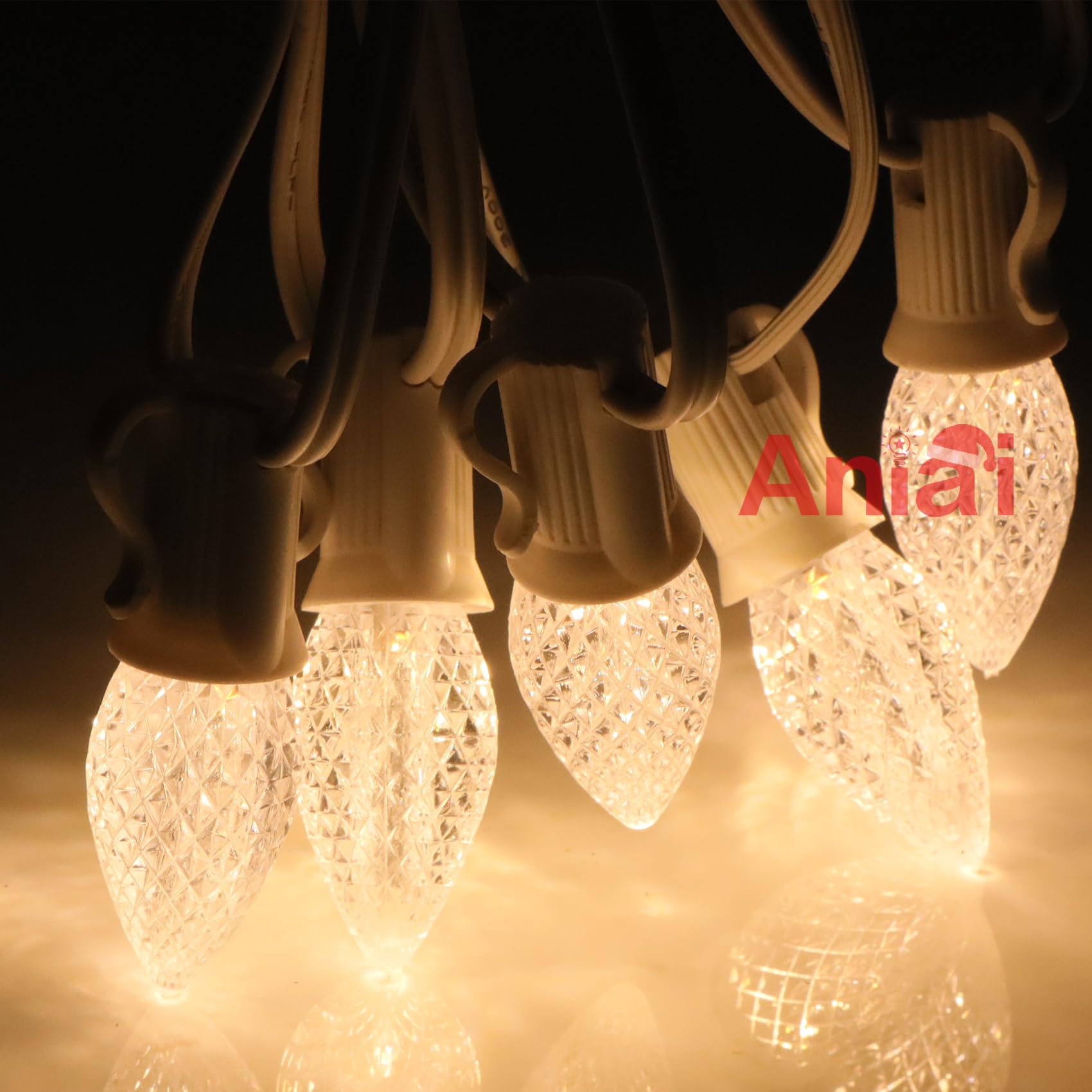 Aniai C7 LED Christmas Light Bulbs - Warm White, 5 Count, E12 Base Sockets, Commercial Grade
