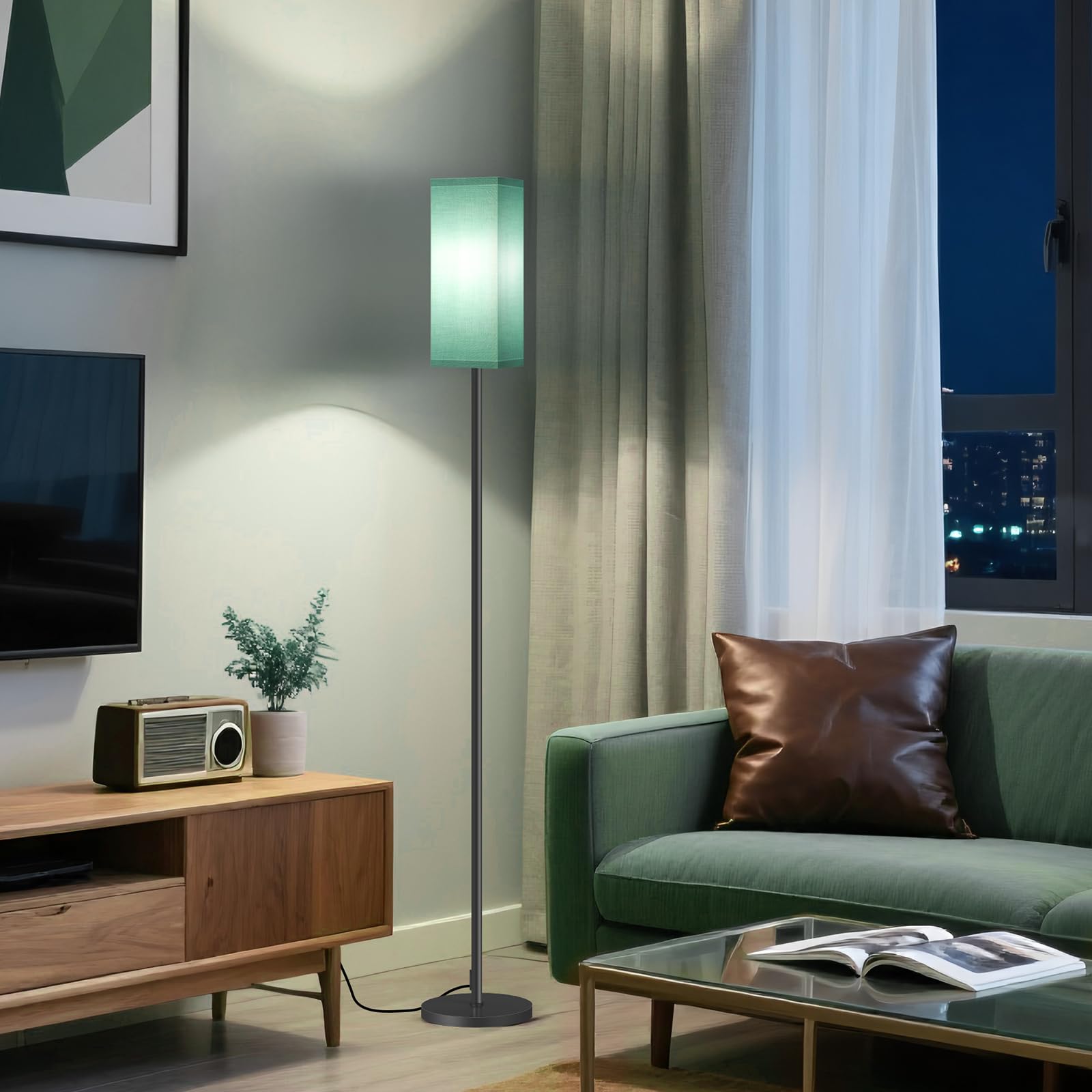 GOEBLESON Floor Lamp, Modern Pole Lamp with Foot Switch, Metal, 64.6in, Black and Green, Model J07LD05