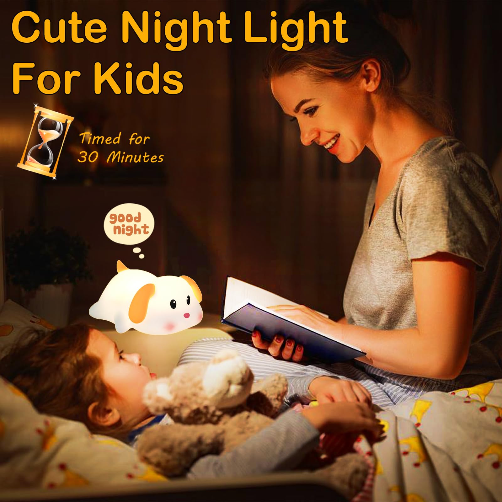 iLAFFUS Night Light for Kids Lamp, Cute Dog Lamp,3 Level Dimmable Baby Night Lights for Nursery,Silicone Rechargeable Nightlight