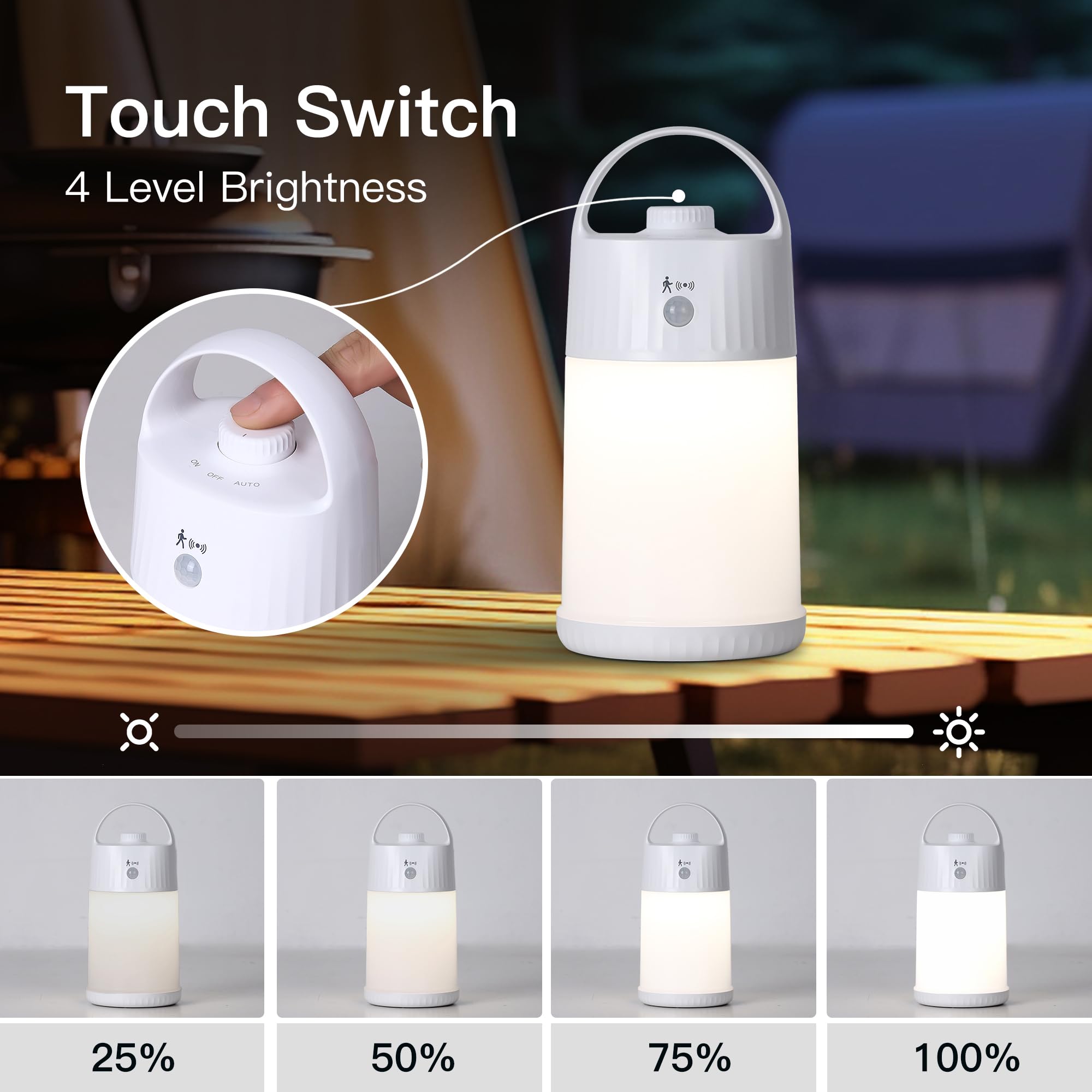 SMASOON Motion Sensor LED Night Light - Cordless Table Lamp, 4 Brightness Levels, Portable, White, Model SD-880E