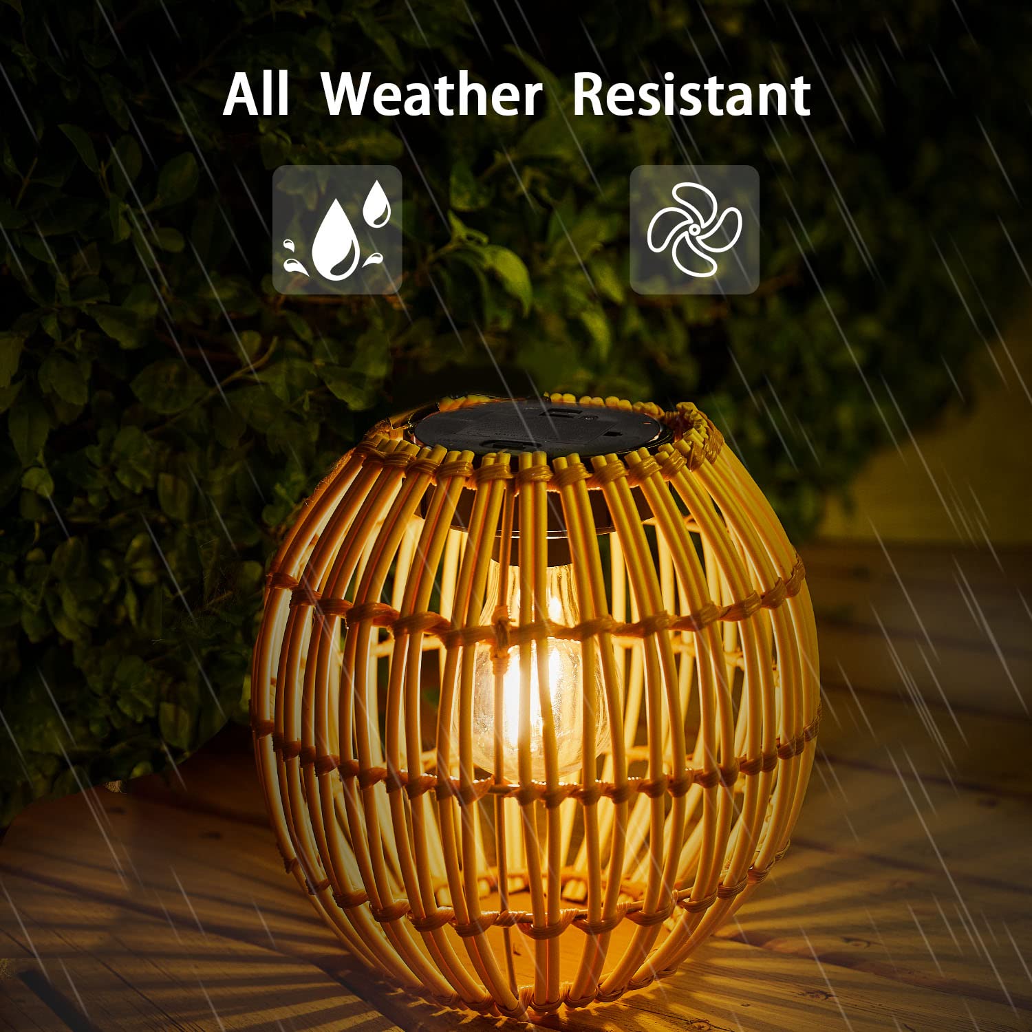 Livinlarge Hanging Solar Lantern Outdoor Waterproof, Large Solar Rattan Lantern Outdoor With Twine Handle, Bright Solar Outdoor Lights With Edison Bulb For Garden Patio Yard Decoration