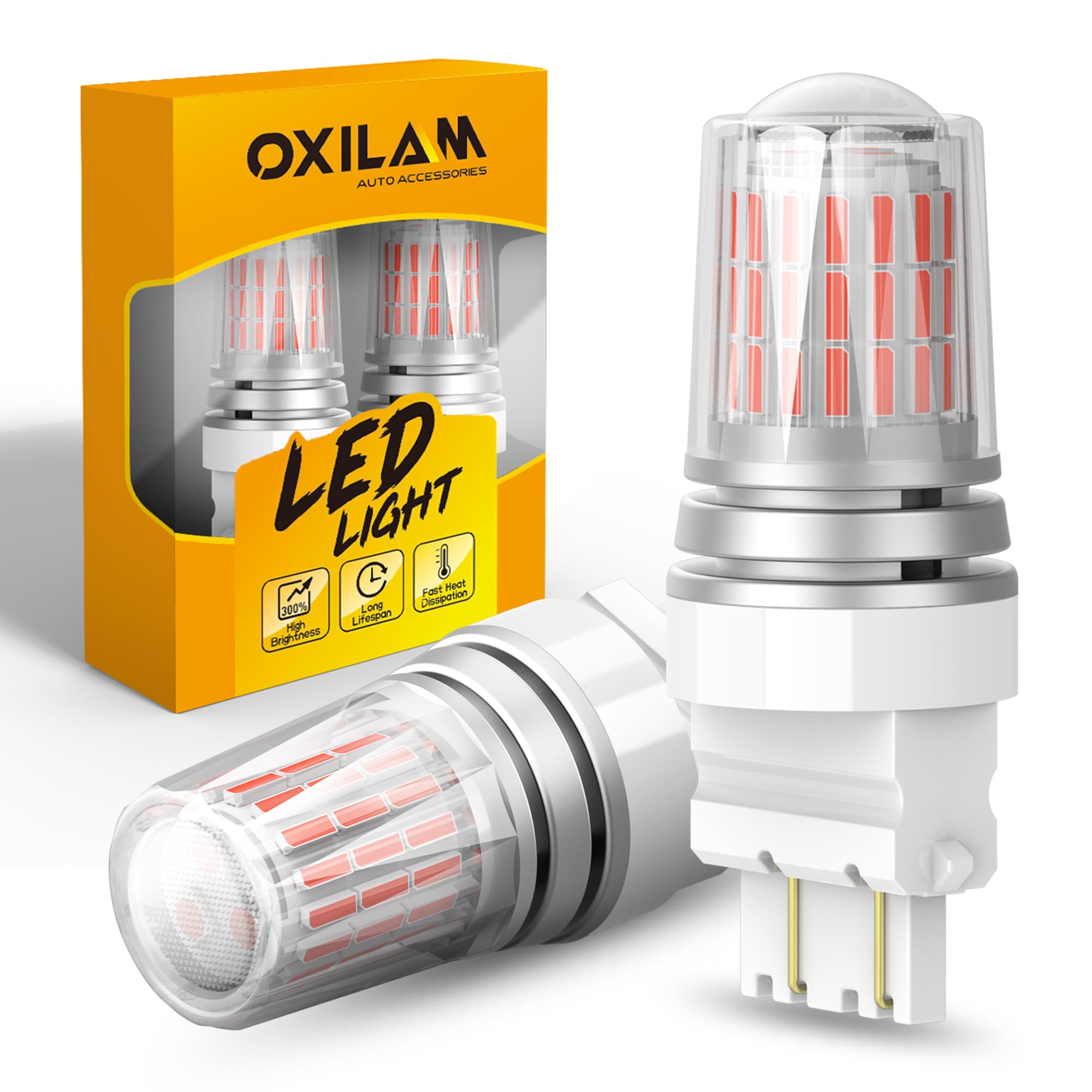OXILAM 3157 LED Bulb Red, 600% Brighter, Model 3157/3156, Brake Tail Lights, Brilliant Red
