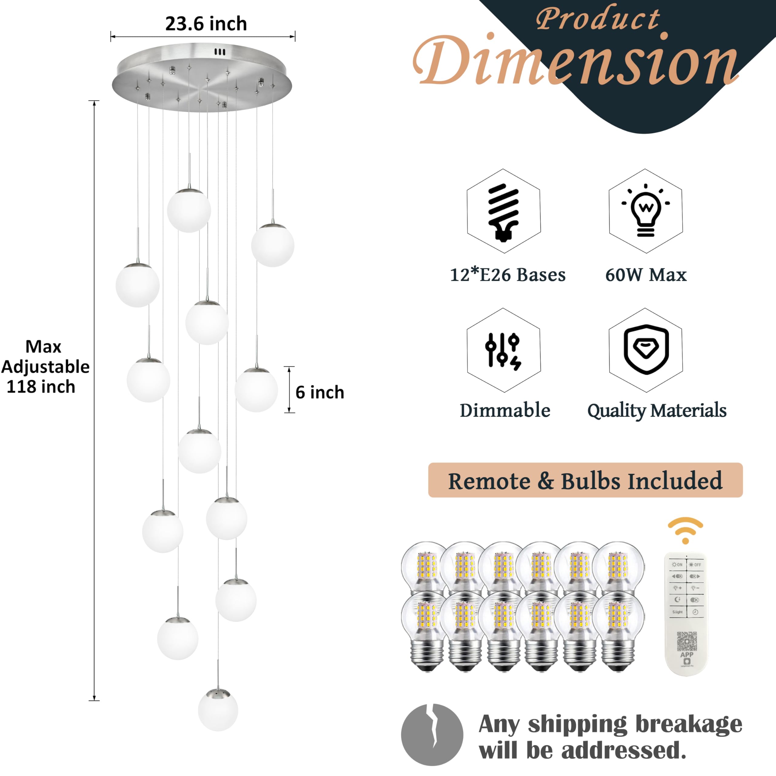 Koko&Yukina 12-Light Nickel Mid Century Modern Chandelier For Living Room Staircase Chandelier For Entryway Globe Milky White Gl