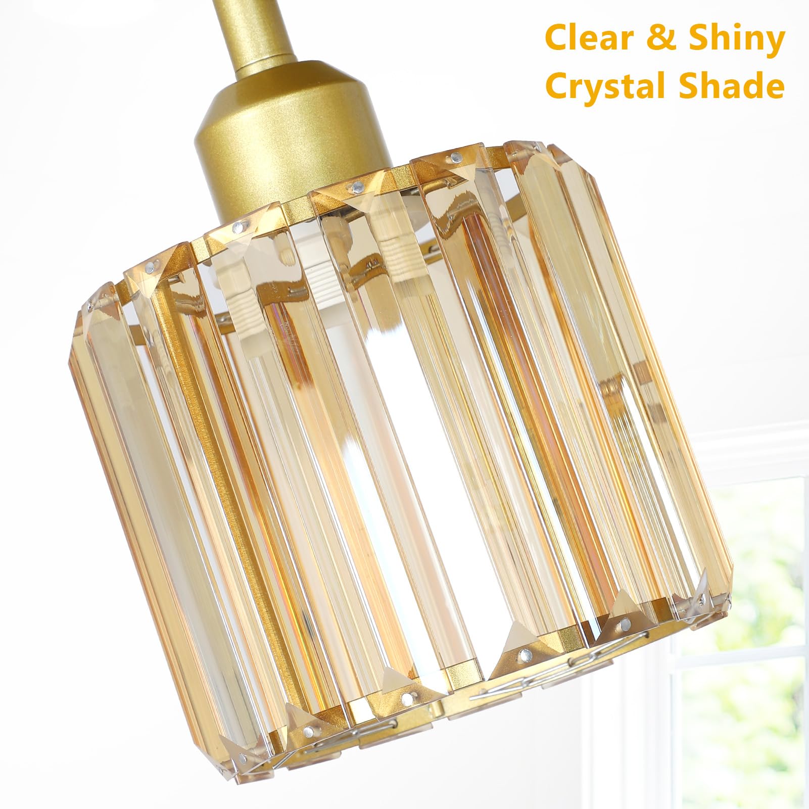 PAUFUL Semi Flush Mount Ceiling Light, 3-Light Crystal Fixture, Amber Glass Shades, Model 250617B1