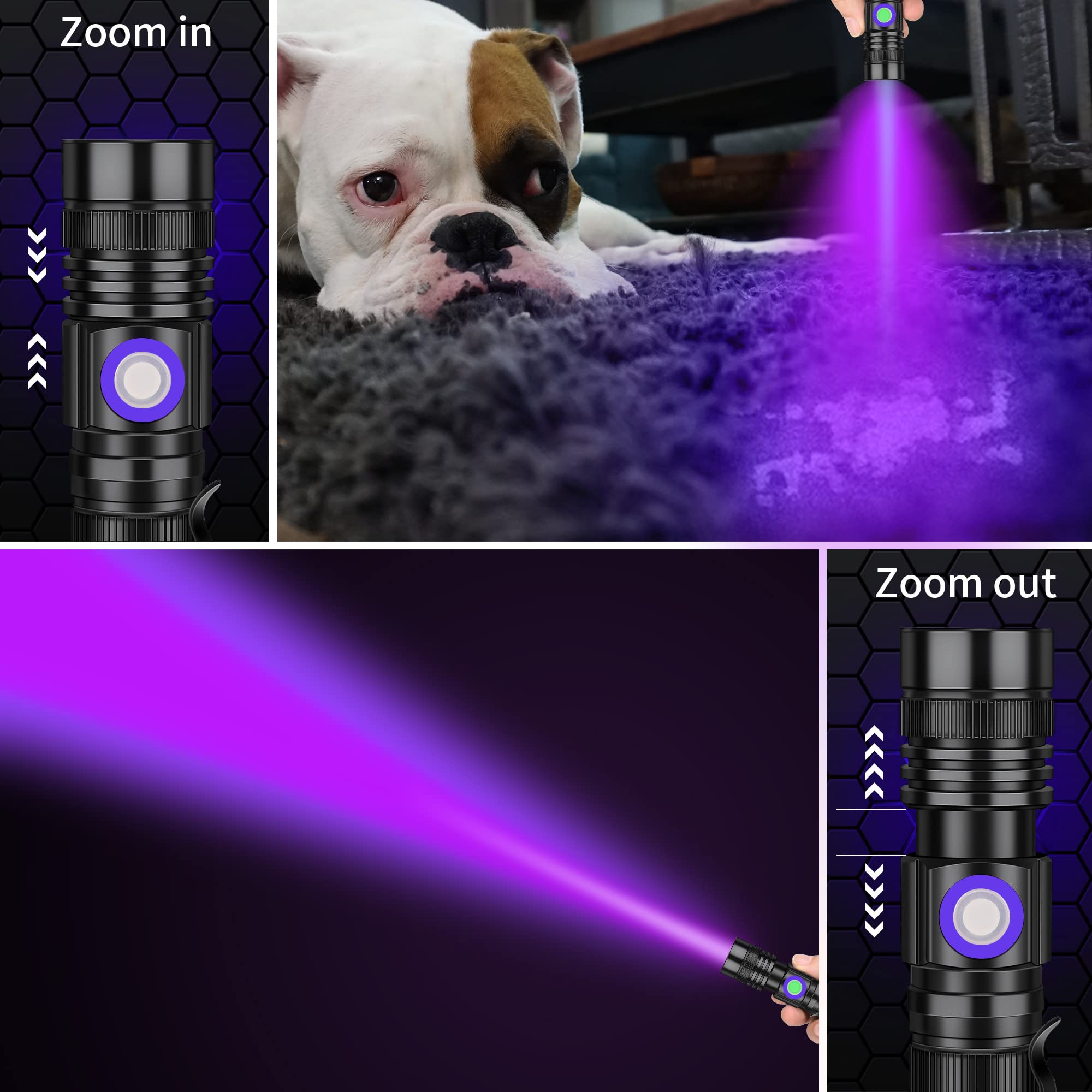 DARKBEAM UV Flashlight A300-UV395, Rechargeable 395nm Blacklight, Portable 2 Pack, Aluminum, Ideal for Resin Curing & Pet Urine Detection