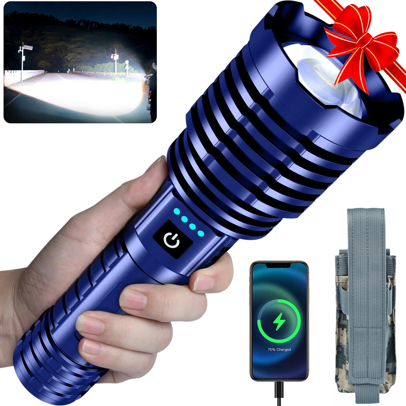 Super Bright Flashlight 1800000 High Lumens, Handheld Flashlight Rechargeable Powered by Battery, LED Waterproof Tactical Flashl