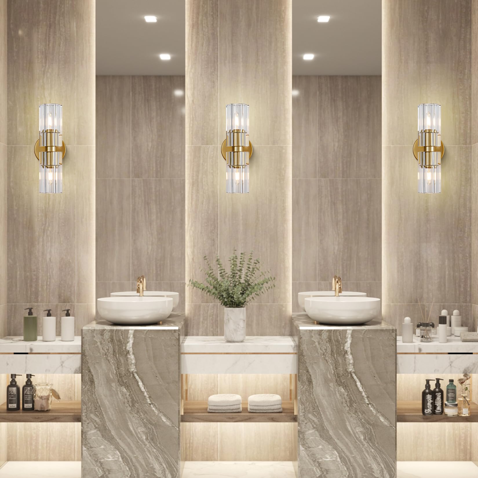 Plsintly Gold Crystal Wall Sconces Set Of Two  Wall Sconce Set Of 2  Brass Sconces Wall Lighting With K9 Crystal Lampshade  Wall Lights For Bedroom Living Room Bathroom Hallway
