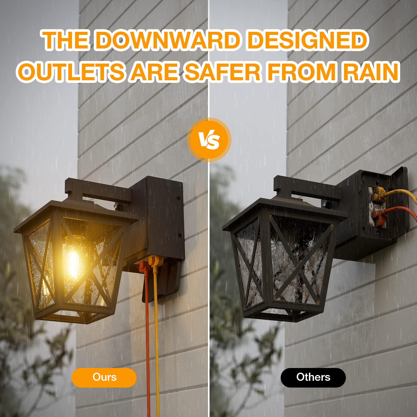 Ehaho Porch Light with Outlet, Waterproof Lantern, 2-PCS, Black, Model EH-BD03-LS-2