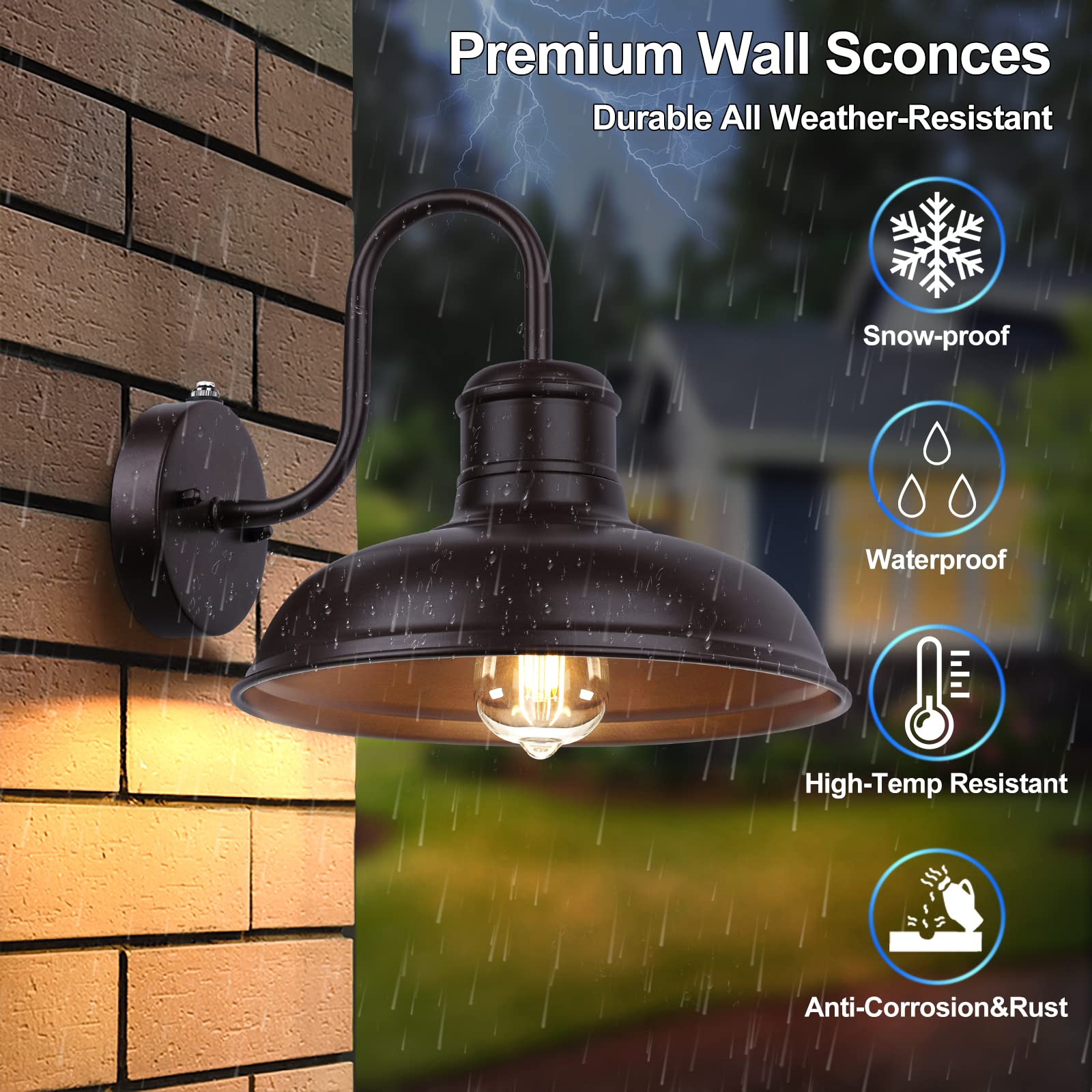 2-Pack Dusk To Dawn Outdoor Wall Sconces, Farmhouse Outside Lighting Gooseneck Barn Lights, Oil Rubbed Bronze Exterior Wall Ligh