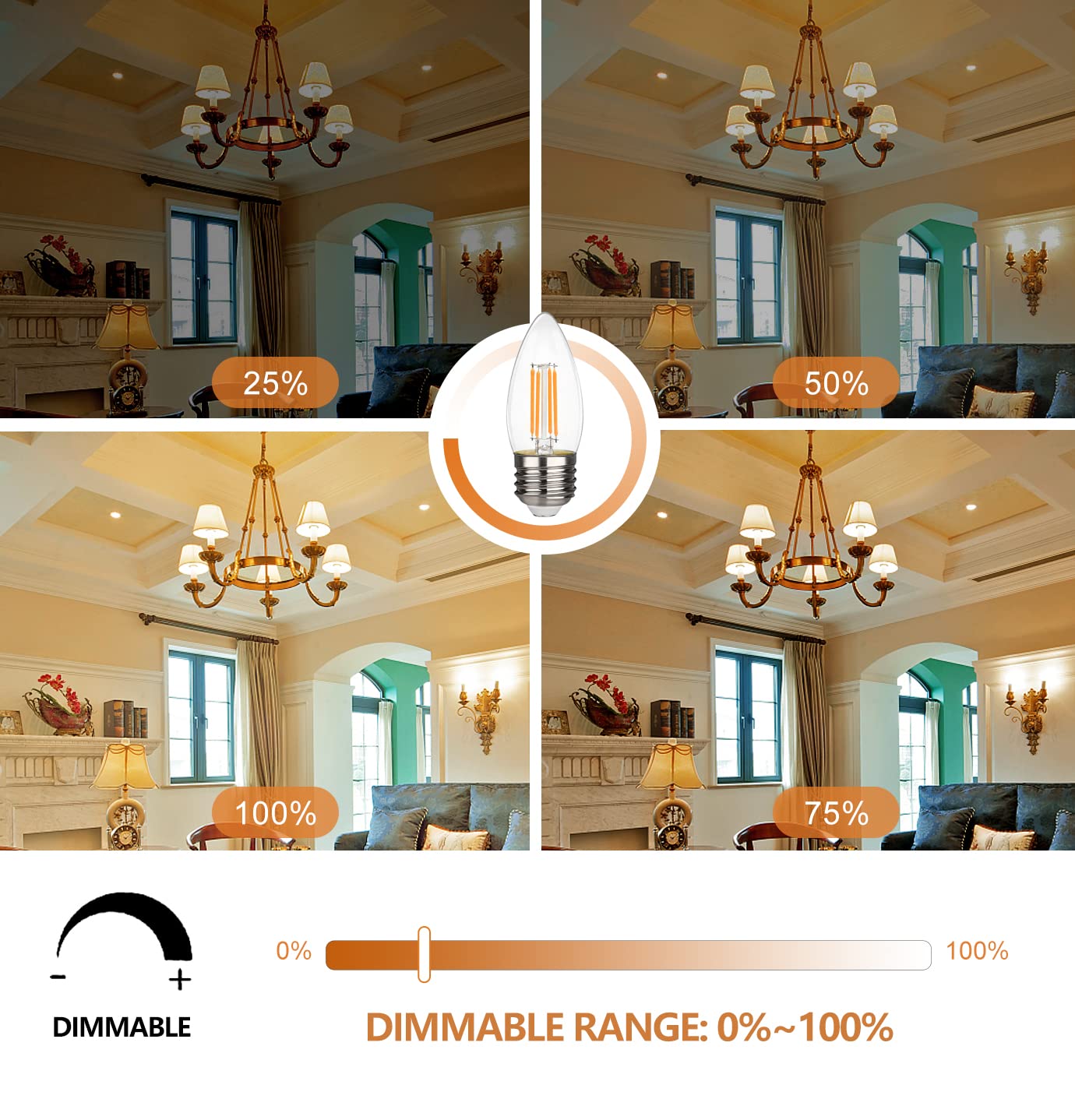 Yimilite 12 Pack B11 E26 Led Candelabra Bulbs 4.5W(40 Watt Equivalent) 2700K Warm White 450Lm Dimmable Led Filament Chandelier L