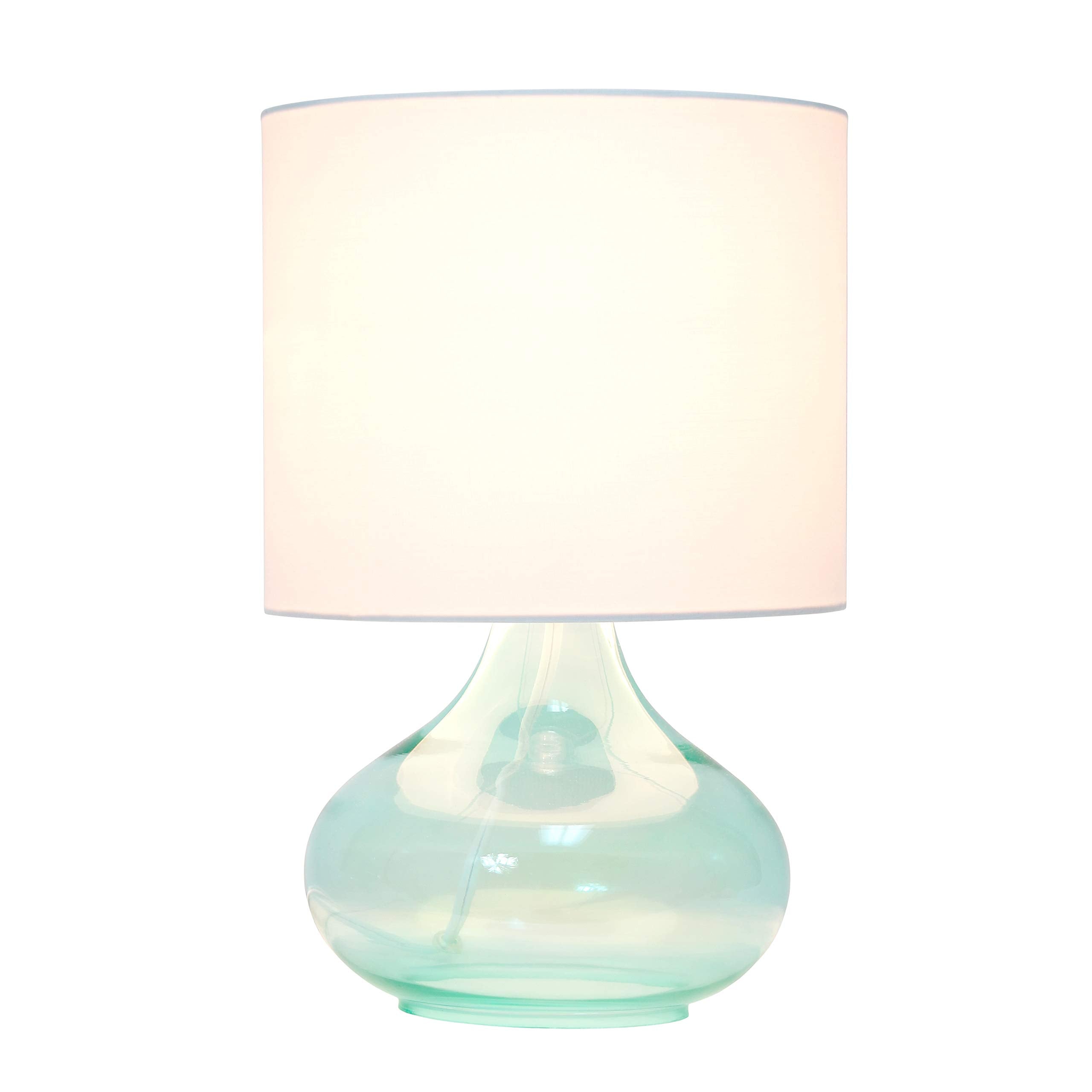 Simple Designs LT2063-AOW Small Glass Raindrop Bedside Table Lamp with White Fabric Shade  Aqua