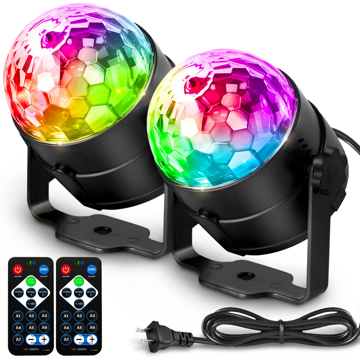 Nequare 2-Pack Sound Activated Disco Ball Lights With Remote - 7 Modes Strobe For Parties & Events