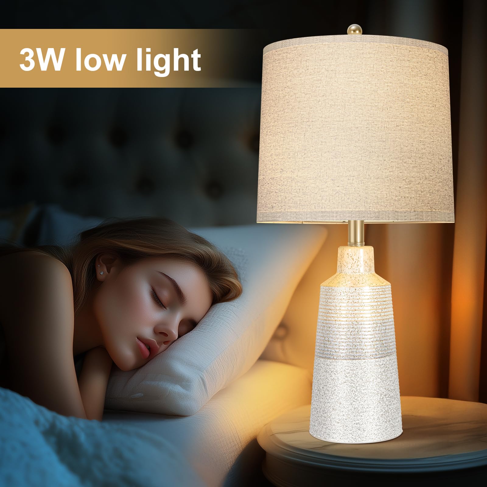 24.5'' Ceramic Table Lamps Set Of 2 For Nightstand,Lamps For Living Room With 3-Way Dimmable Bulb,Rotary Switch,Modern Table Lam