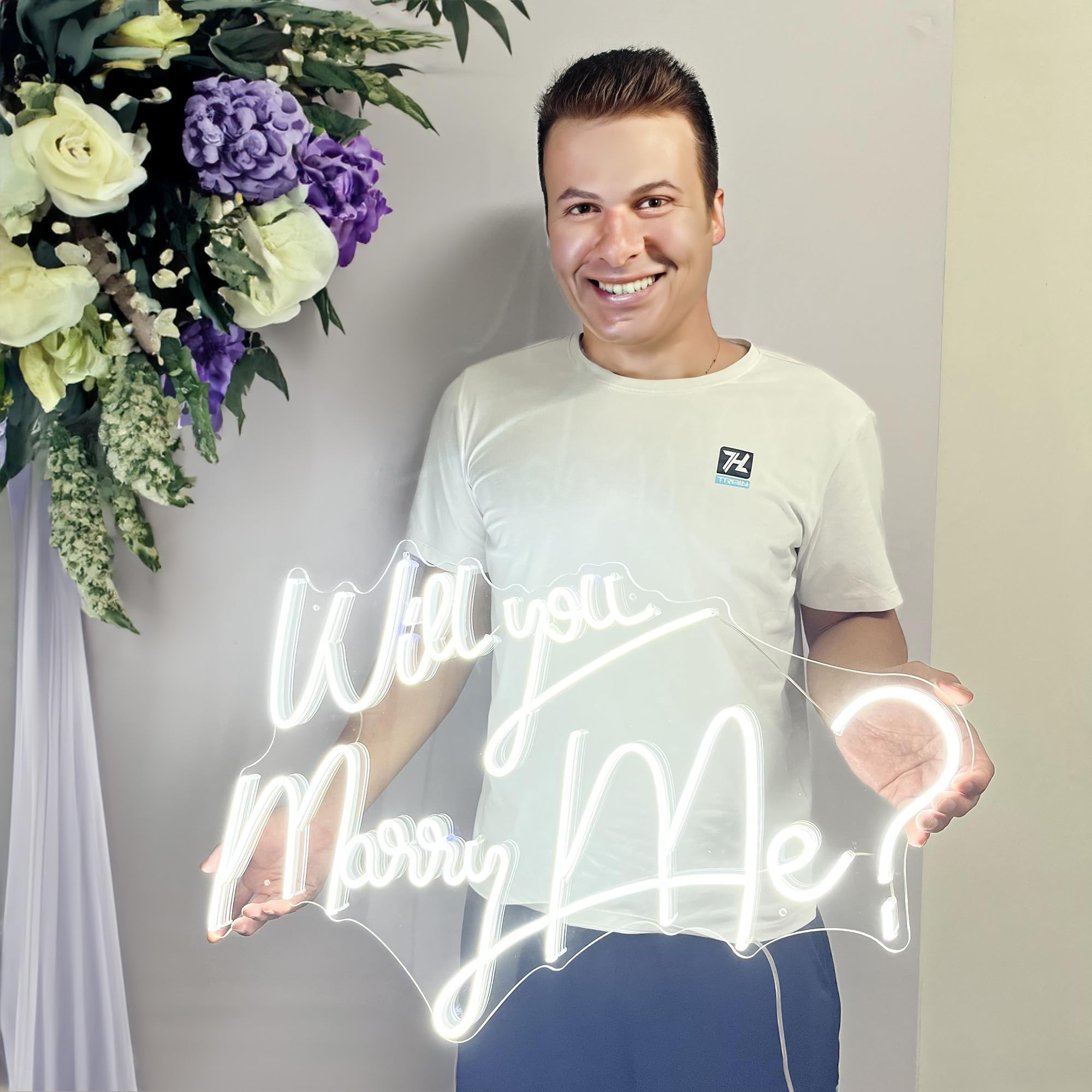 GENDAGAN Neon Sign Will You Marry Me? 12V Wedding Decor with Dimmer Switch, 21.65in Cool White, Silicone Material, 20 x 0.78 x
