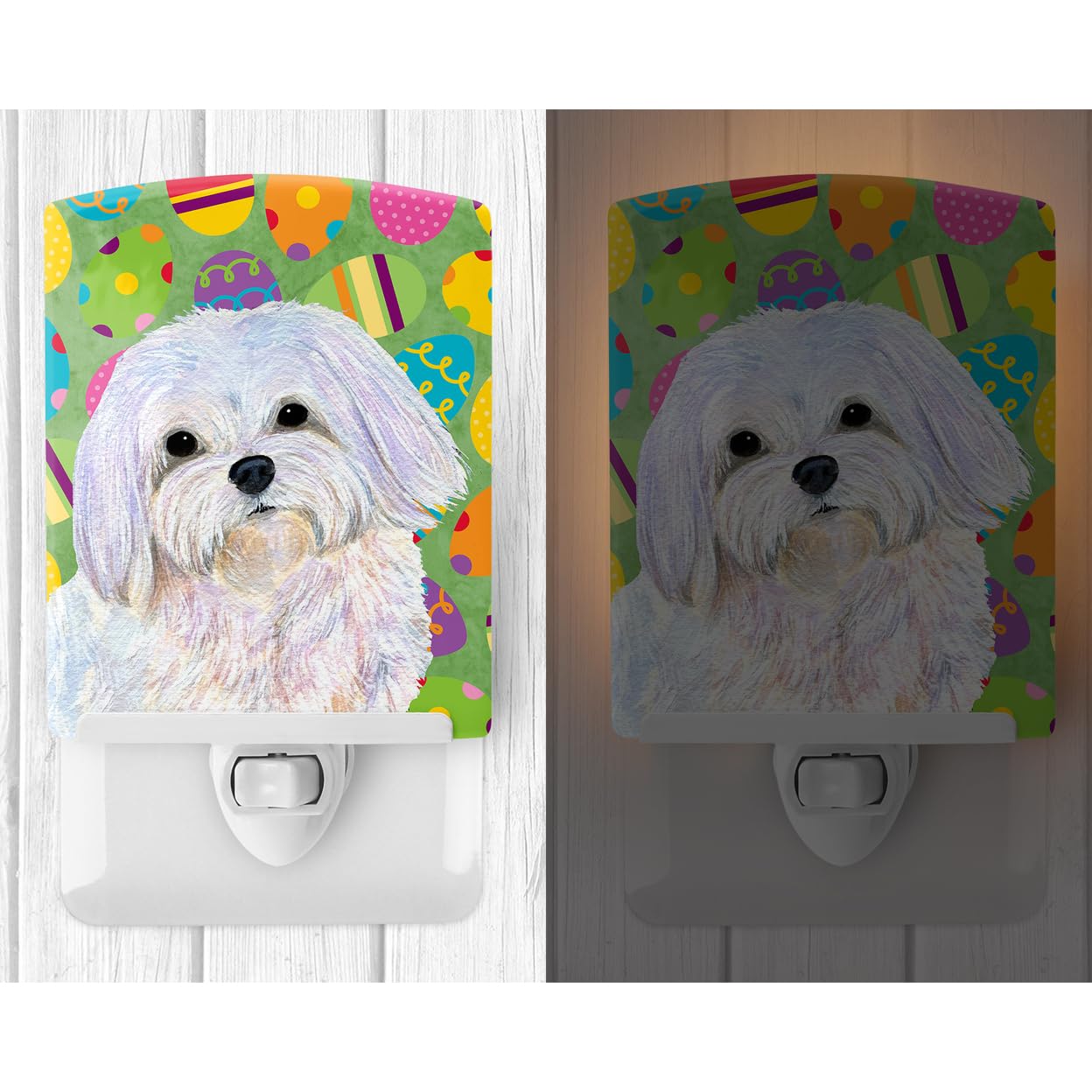 Carolines Treasures Ceramic Night Light, Maltese Easter Eggtravaganza, 6x4x3in, Multicolor, Model SS4827CNL, UL-Certified