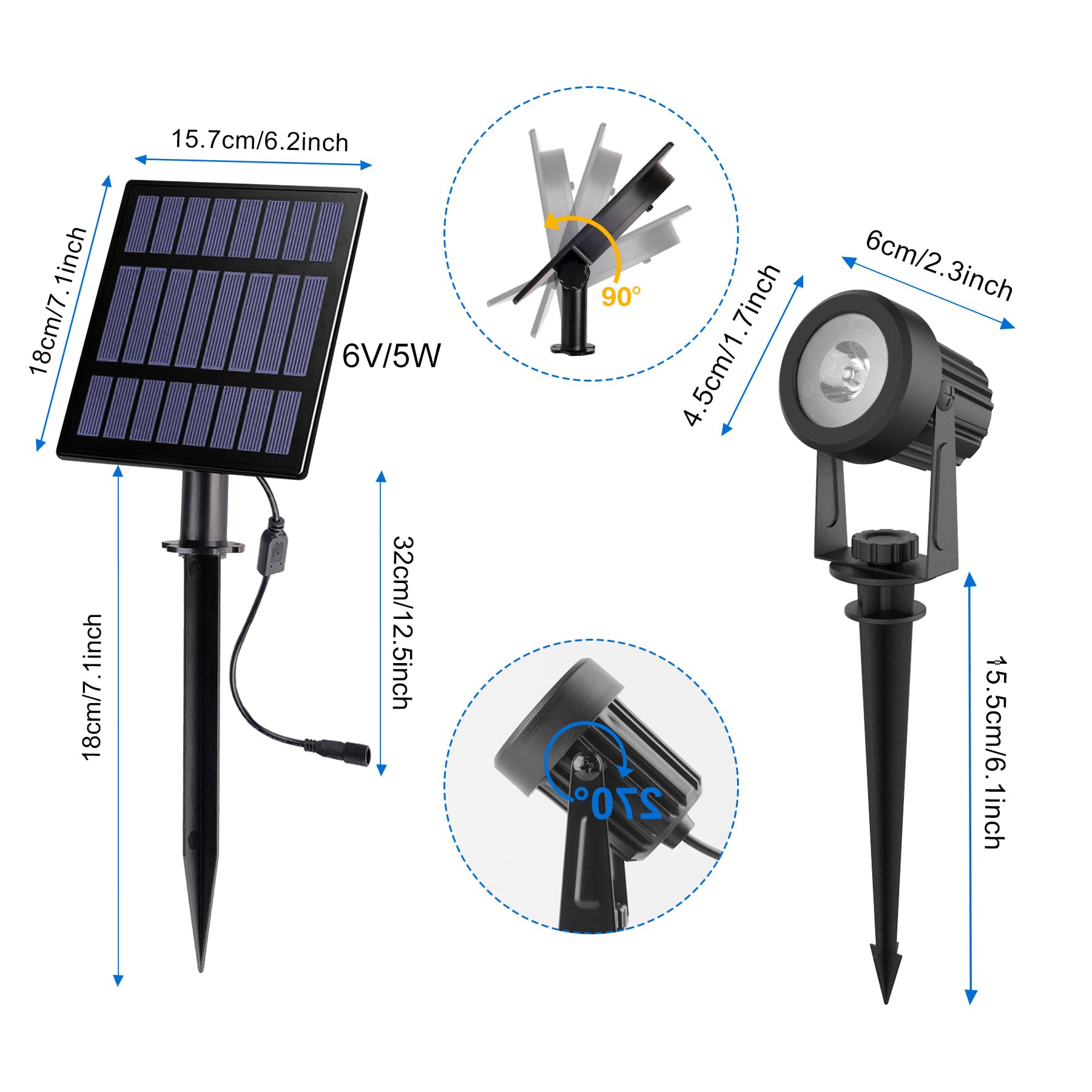 CREPOW Solar Spot Lights Outdoor, IP65 Waterproof, 6-in-1, Cold White, Model TS-S4201, Dusk to Dawn Uplights for Garden and Yard