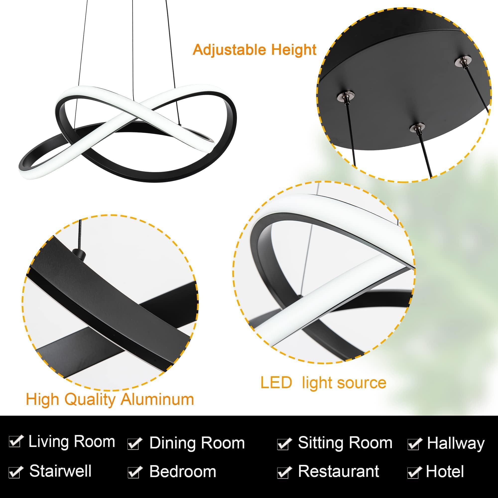 Mayna Modern Chandelier With Remote Control  Dimmable Led Pendant Light Fixtures With 3 Color Temperature  Height Adjustable Kitchen Island Lighting For Dining Room Kitchen Entryway  Black 19.7 Inch