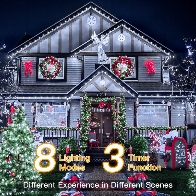 Ollny Christmas Lights, 198 Ft 600 Led Outdoor Waterproof Plug In Christmas Tree Lights With 8 Modes Remote Timer, String Lights