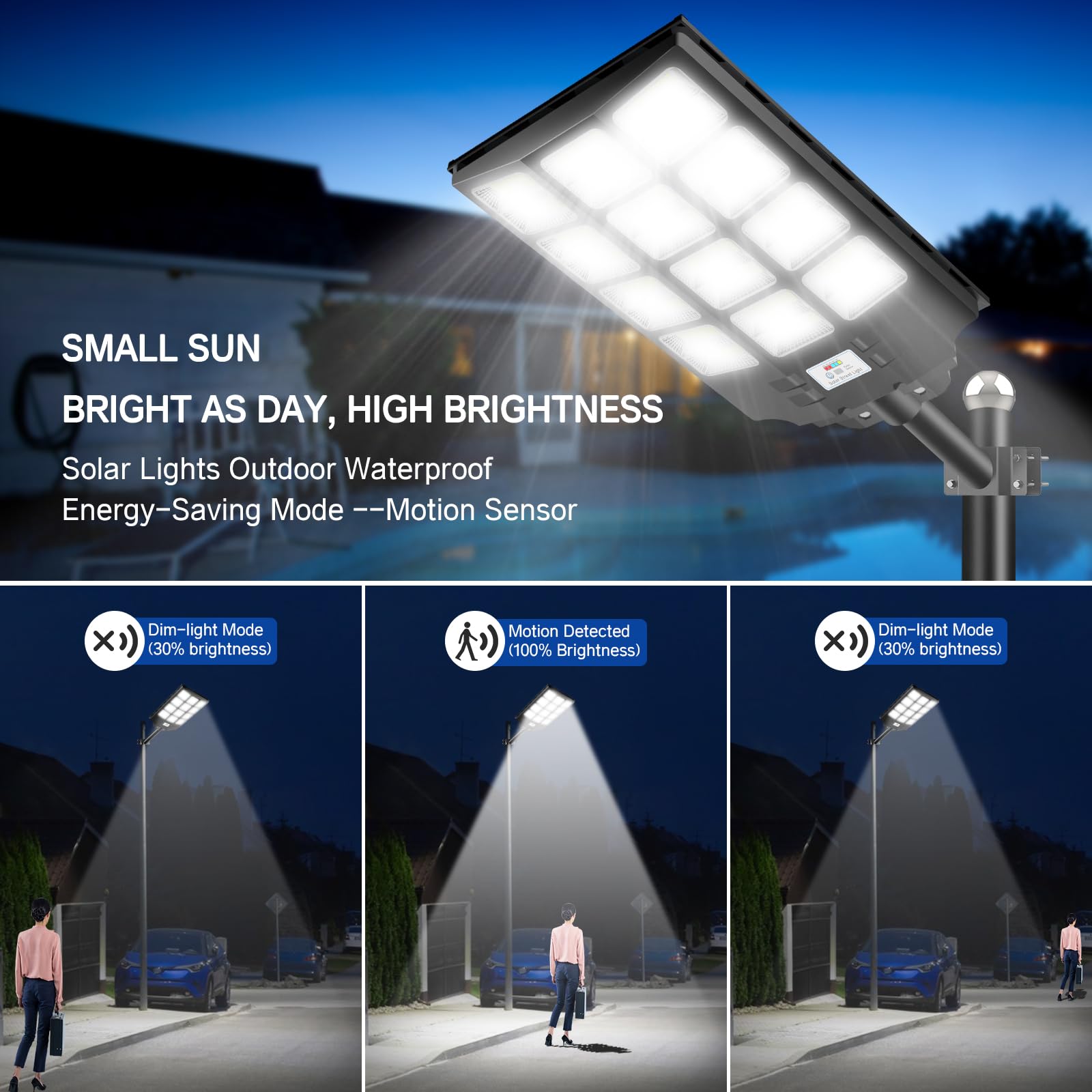 Joyeye Solar Street Light 6000W, Solar Street Light Outdoor High Lumens, Solar Parking Lot Lights 6500K, Solar Lights Outdoor Motion Sensor Dusk To Dawn For Parking Lot, 2 Pack
