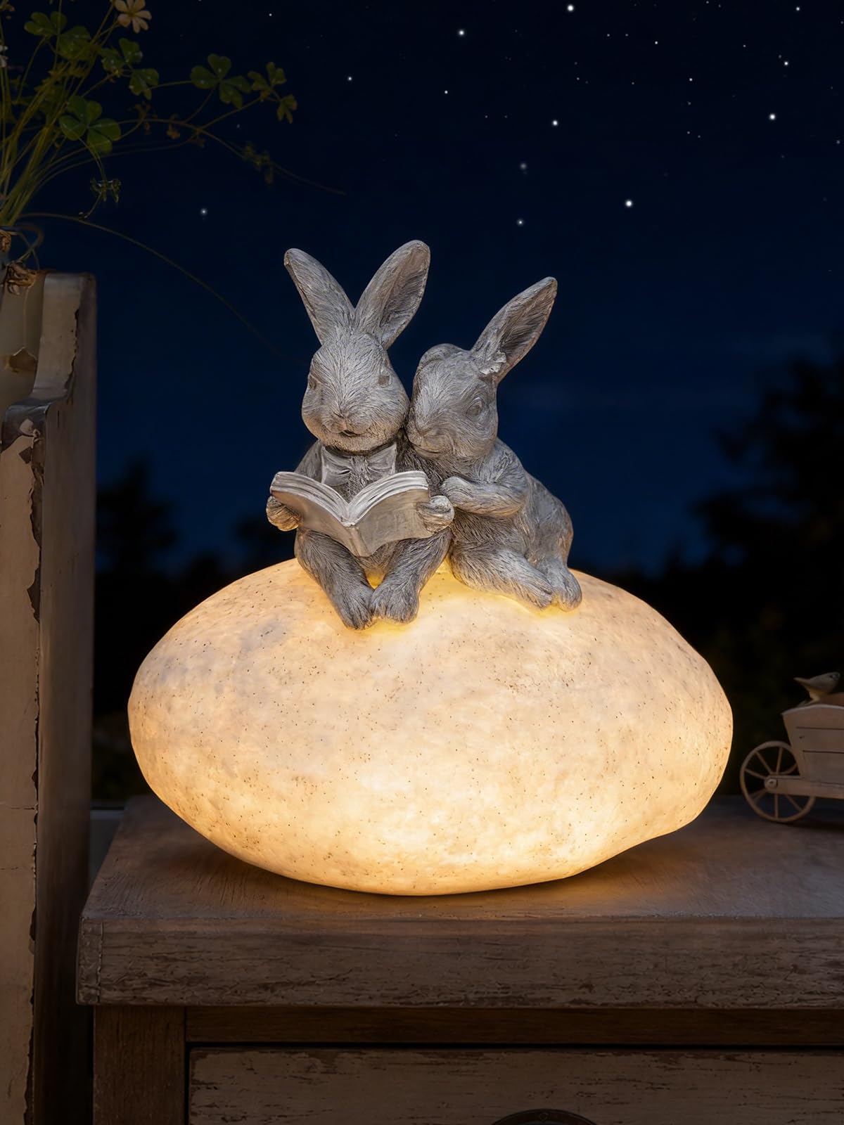 LFLKPY Solar Bunny Garden Statue with LED Light - Cute Solar Garden Decor Outdoor Rabbit Statue for Patio Yard Backyard Lawn, Bu