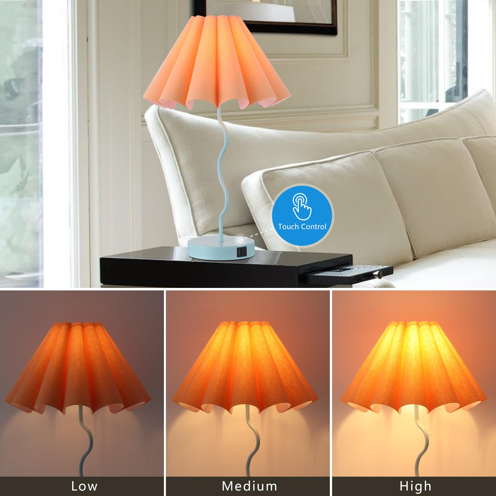 Eoeyyoyb Modern Table Lamp For Bedroom Nightstand Touch Lamps Set Of 2 Orange Blue Lamps For Living Room End Table Dimmable Table Lamp With Usb Port And Outlet