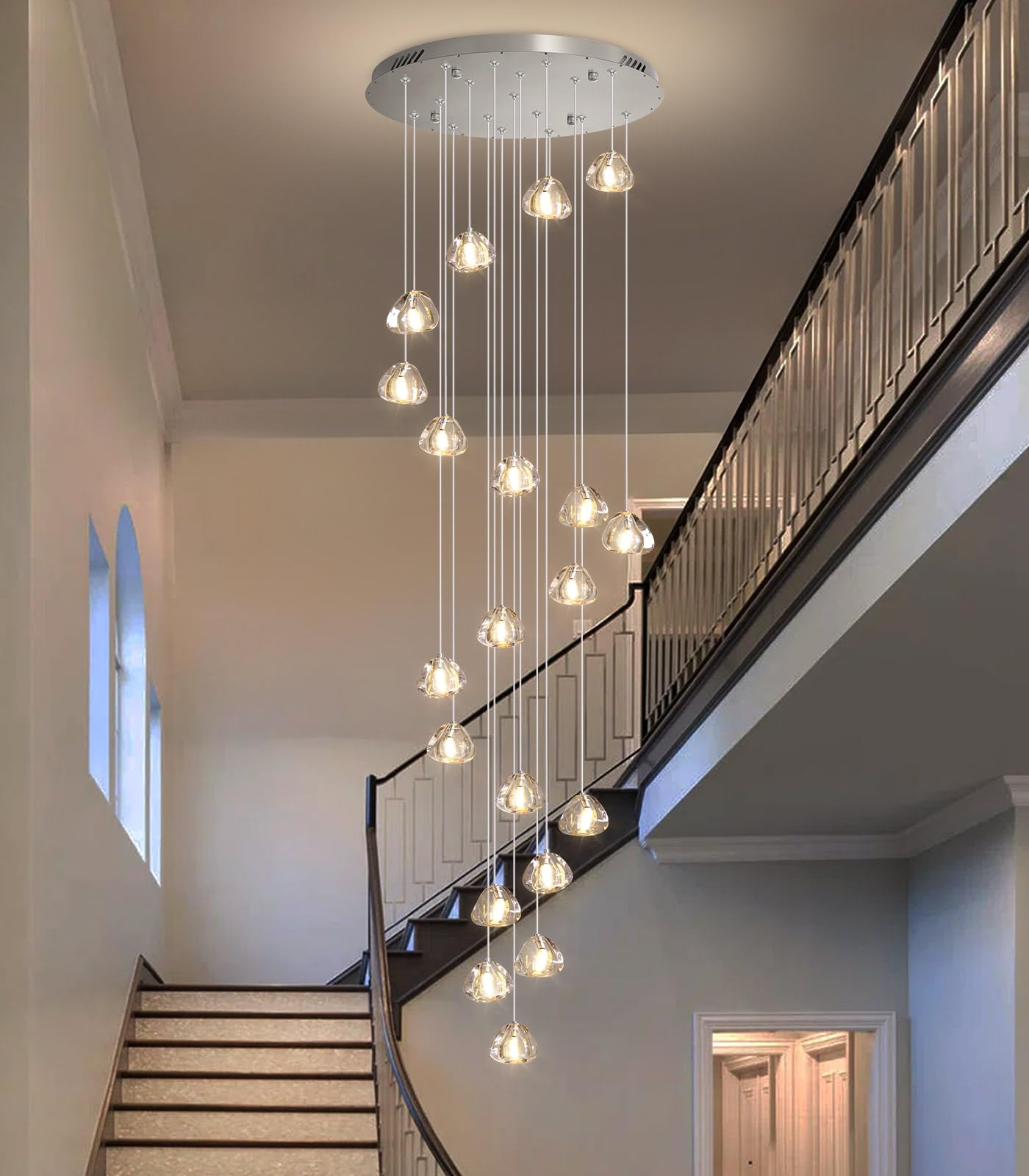 HAIXIANG LED Chandelier 138" Long, 20 Lights, Remote Dimmable, Antique Gold, High Ceiling Lighting Fixture