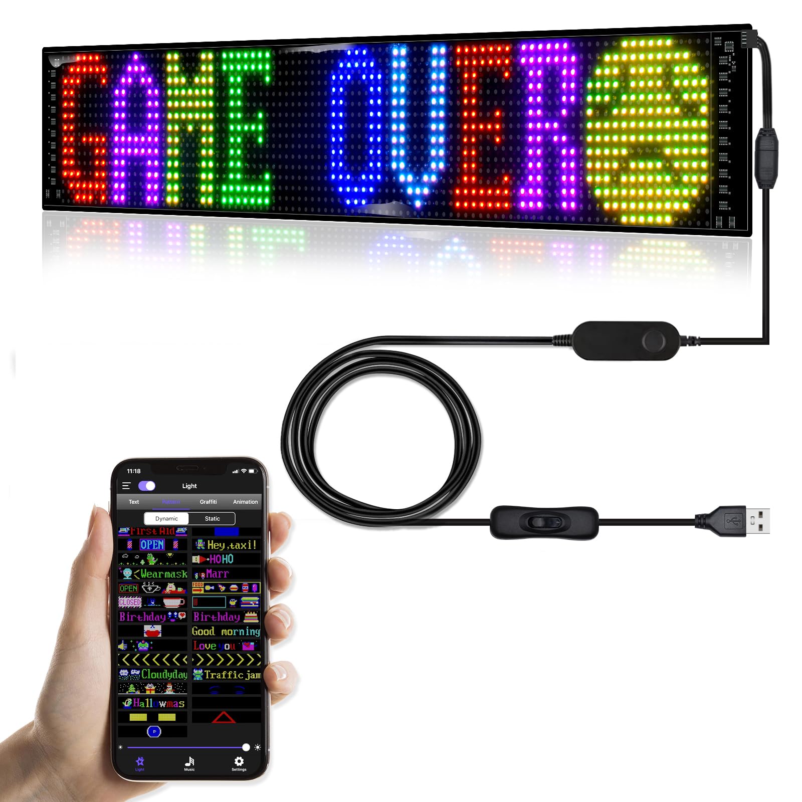 GOTUS Programmable Devil Eyes LED Sign for Cars, Bluetooth Control, 23inx 5in, Color-Changing