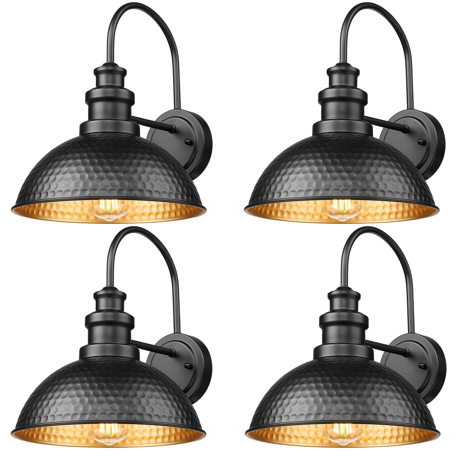 Casia Outdoor Barn Lights, Rustic Wall Sconce, Metal, Black, 4 Pack, Model ZYW-003-CA